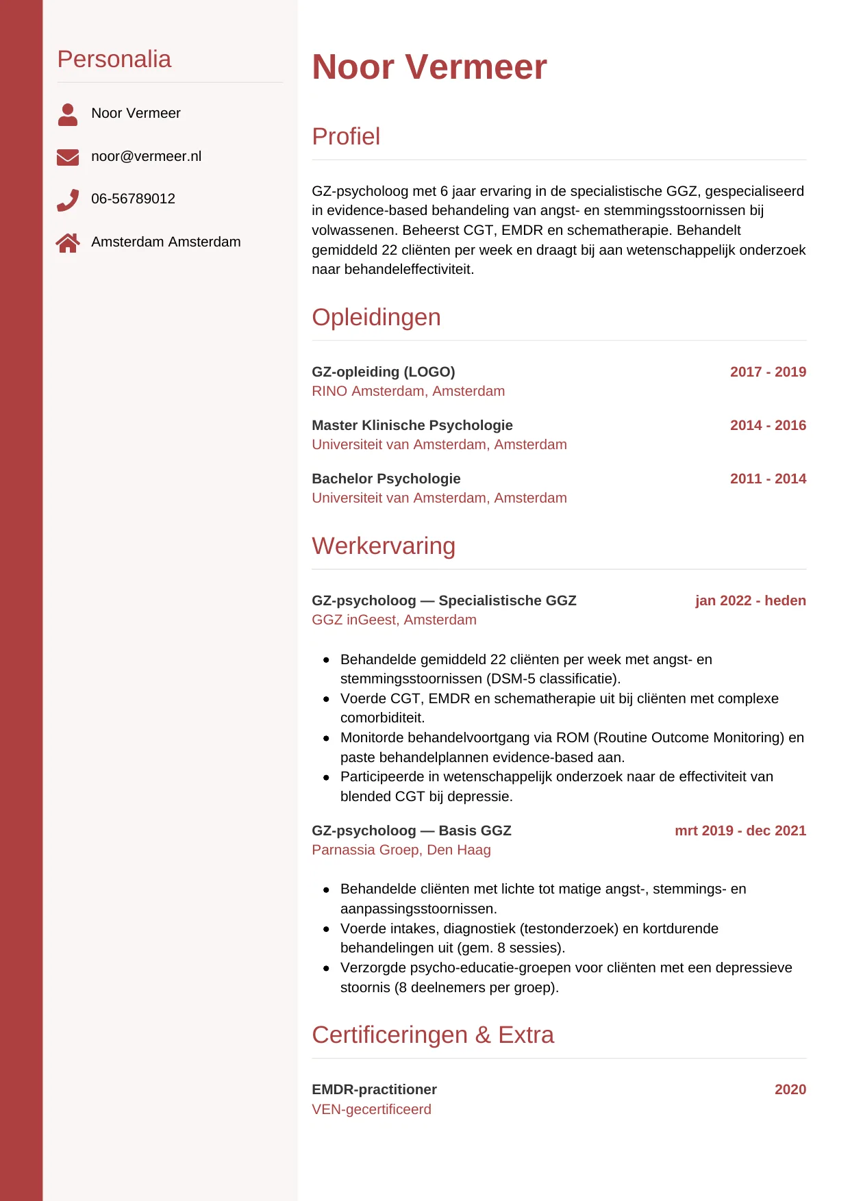 CV Verticaal voor gz-psycholoog
