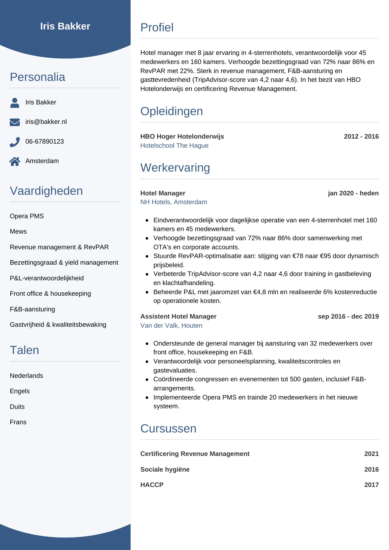CV Circulair voor hotel manager