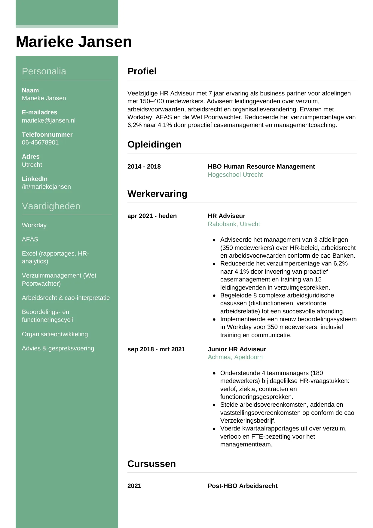 CV Casual voor hr adviseur