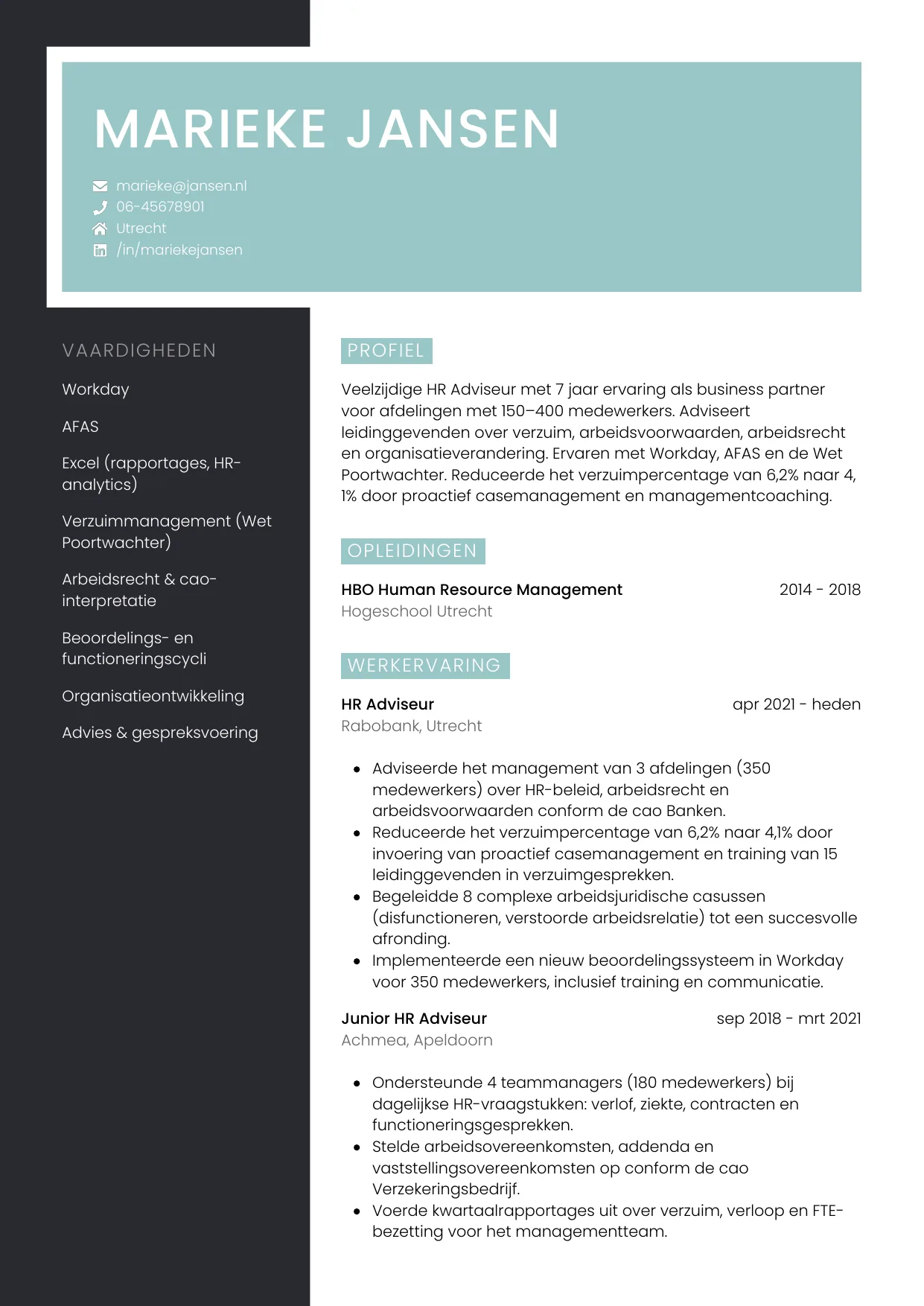 CV Elegant voor hr adviseur