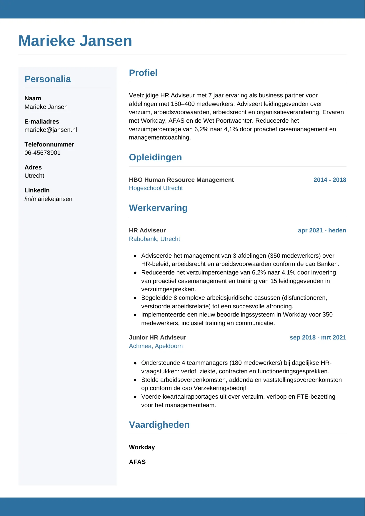 CV Horizontaal voor hr adviseur