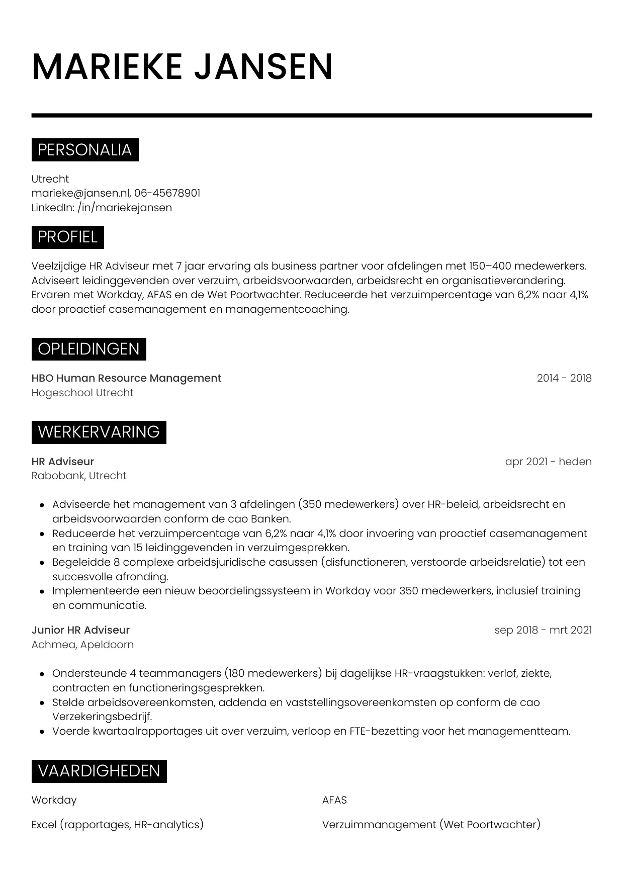 CV Metro voor hr adviseur