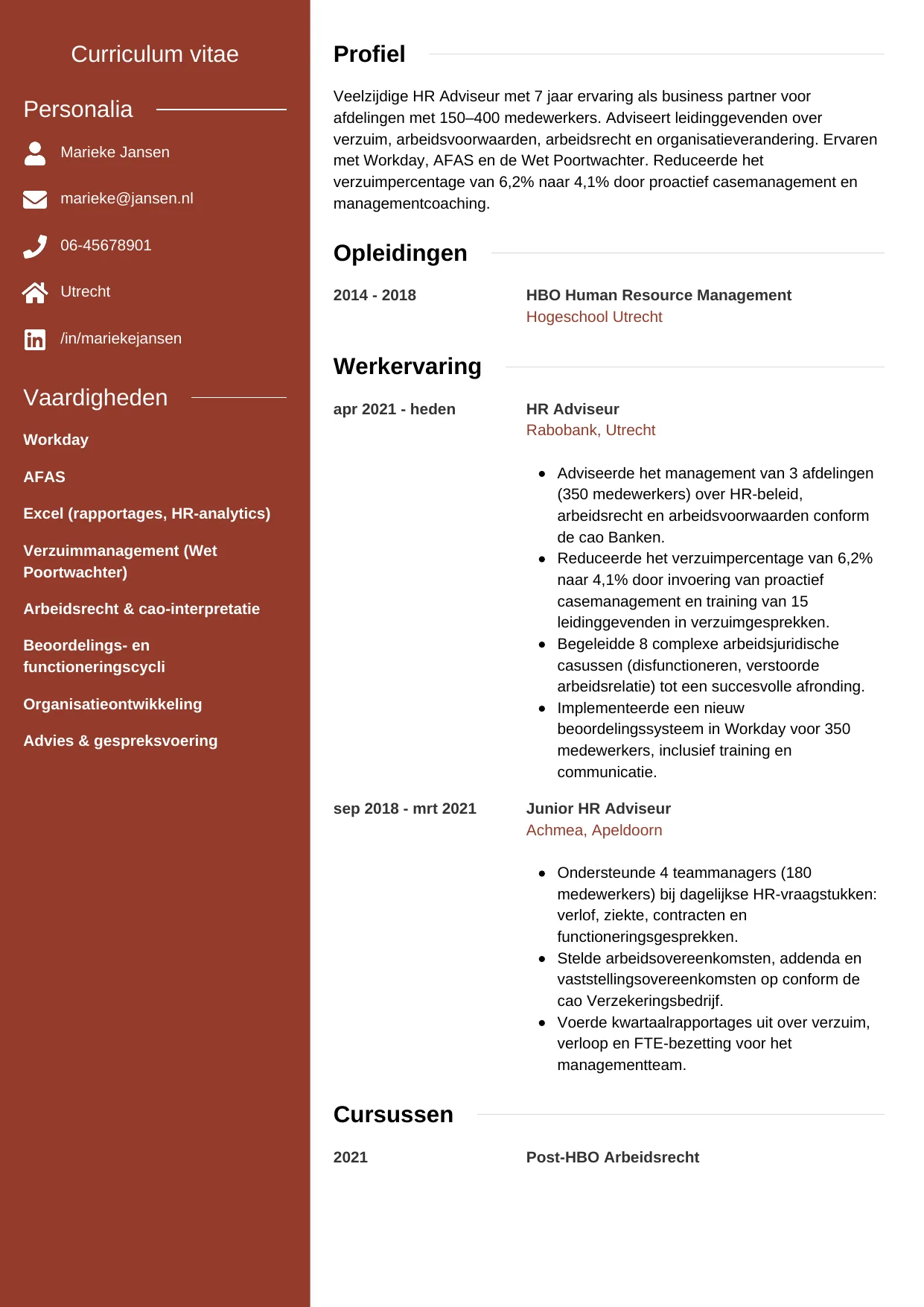 CV Modern voor hr adviseur
