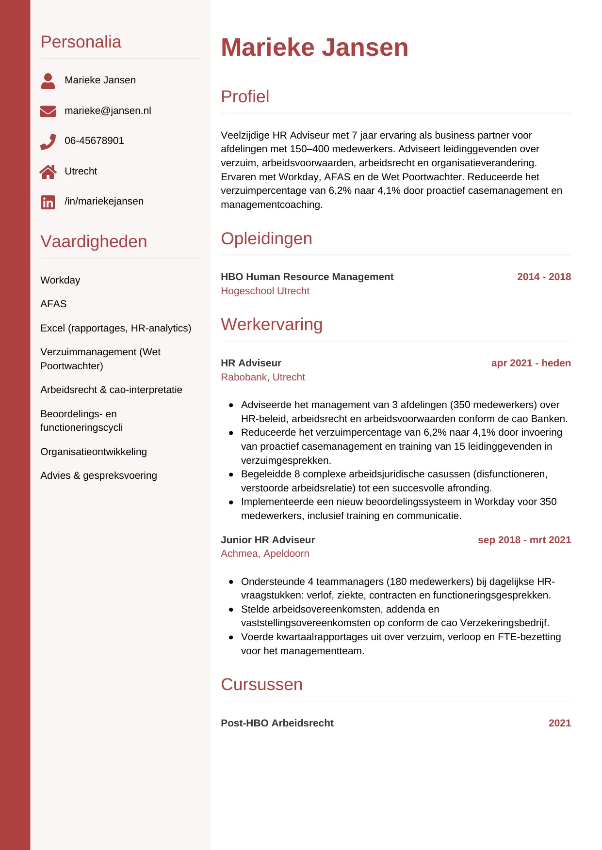 CV Verticaal voor hr adviseur