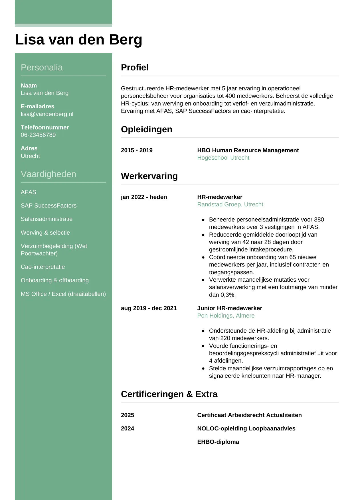 CV Casual voor hr-medewerker