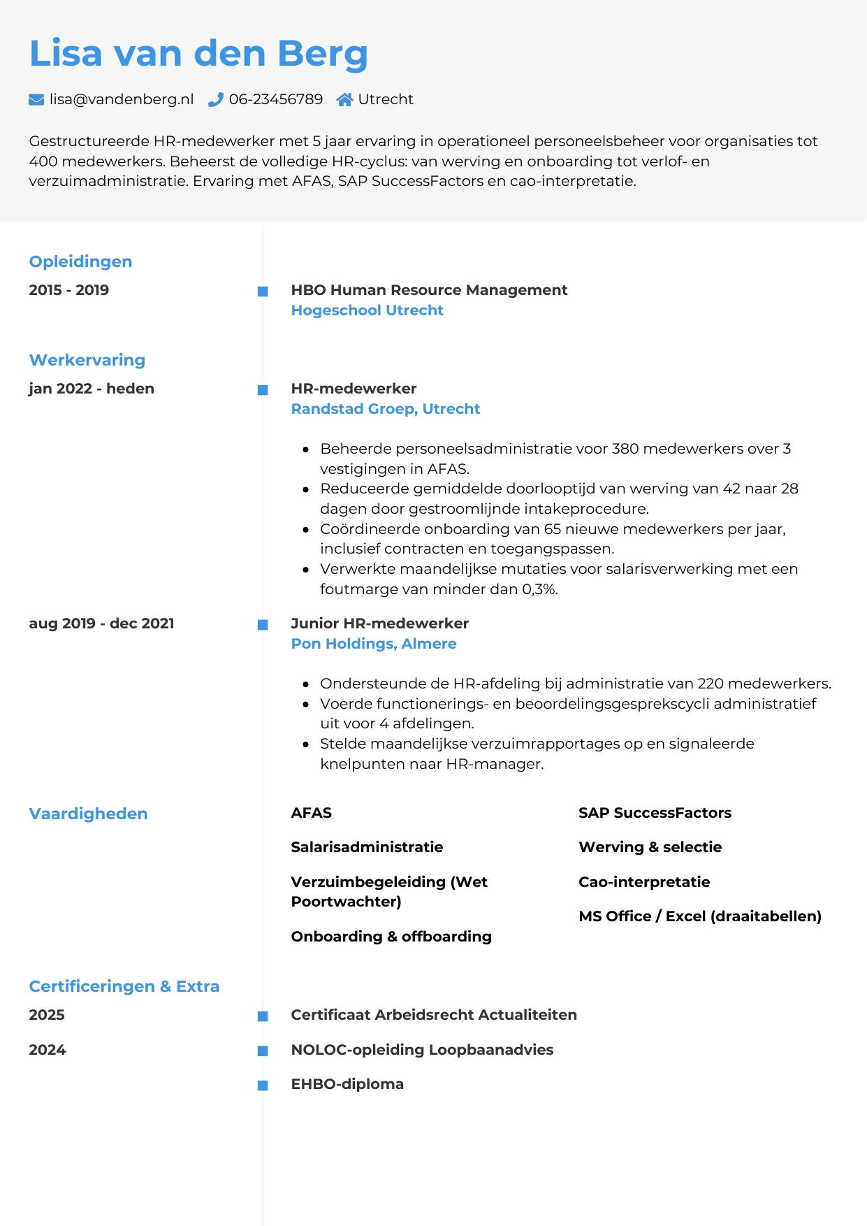 CV Chrono voor hr-medewerker