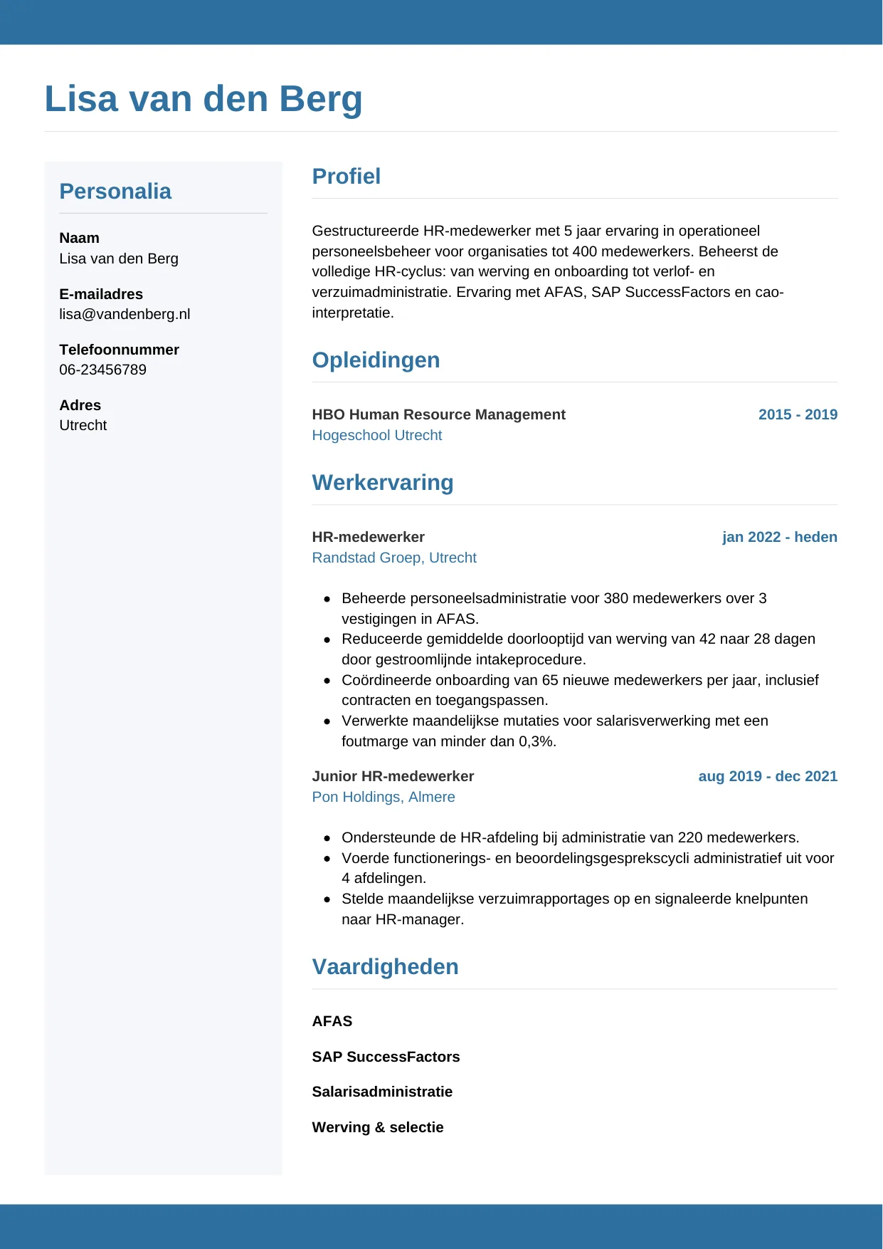 CV Horizontaal voor hr-medewerker