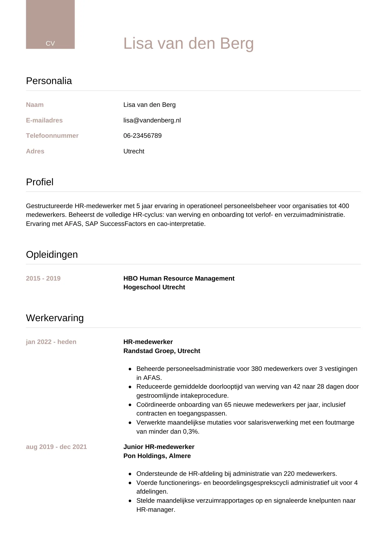 CV Luxe voor hr-medewerker