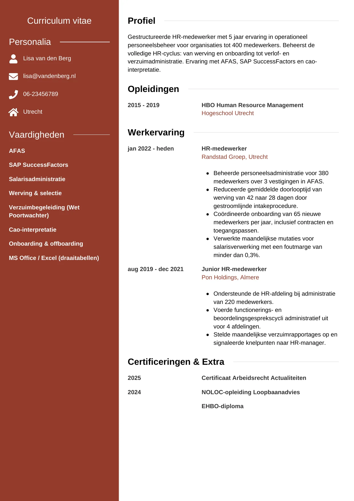 CV Modern voor hr-medewerker