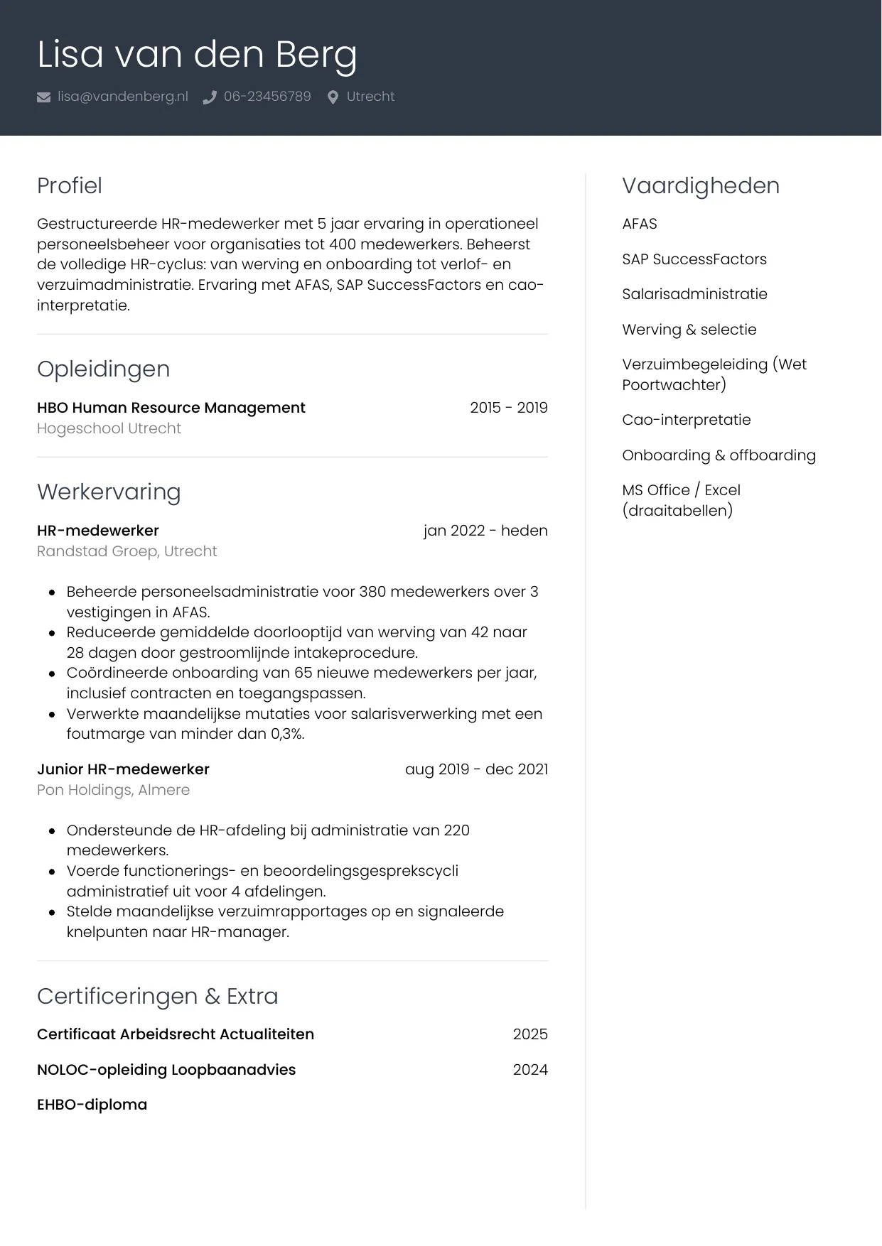 CV Professioneel voor hr-medewerker