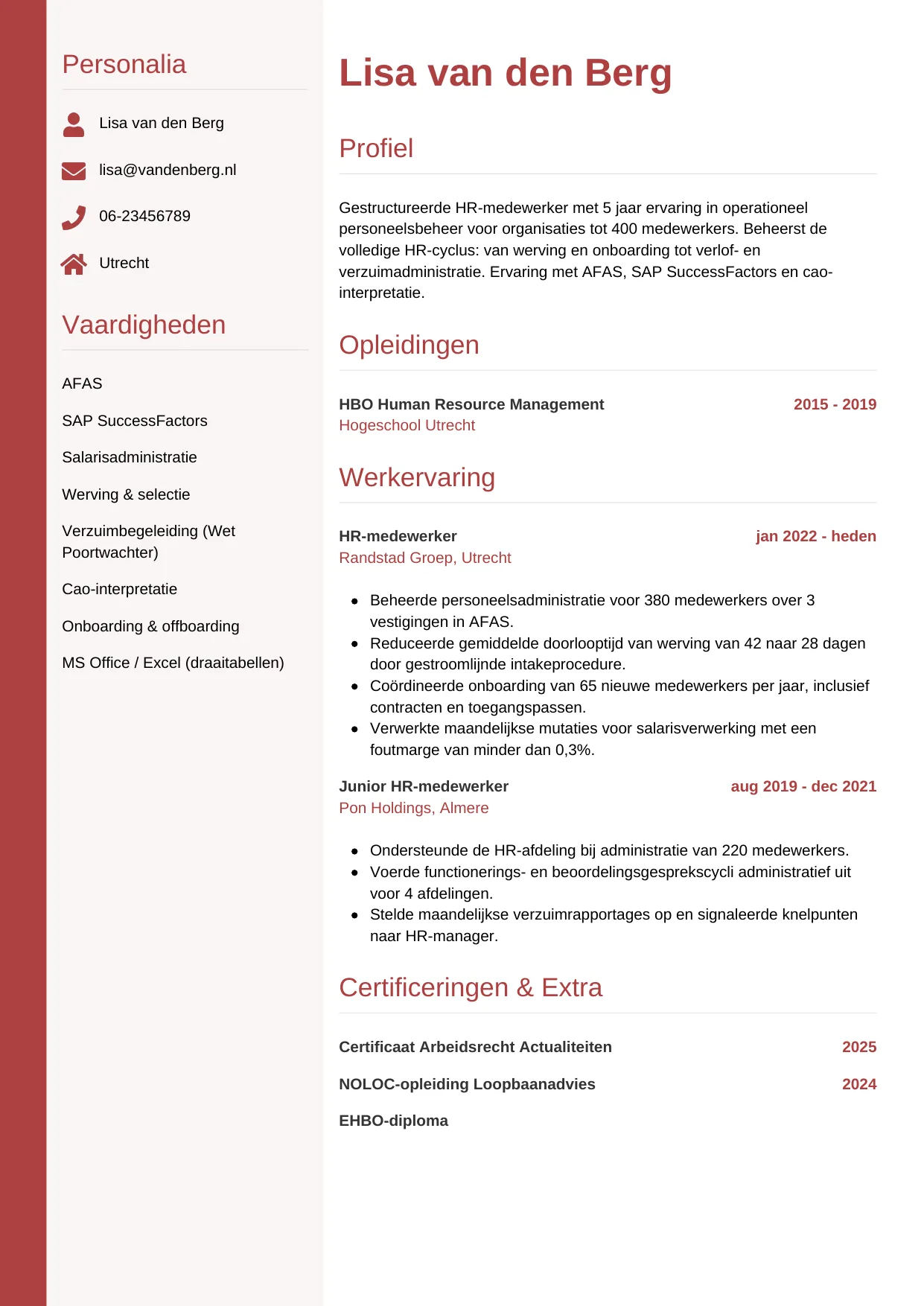 CV Verticaal voor hr-medewerker