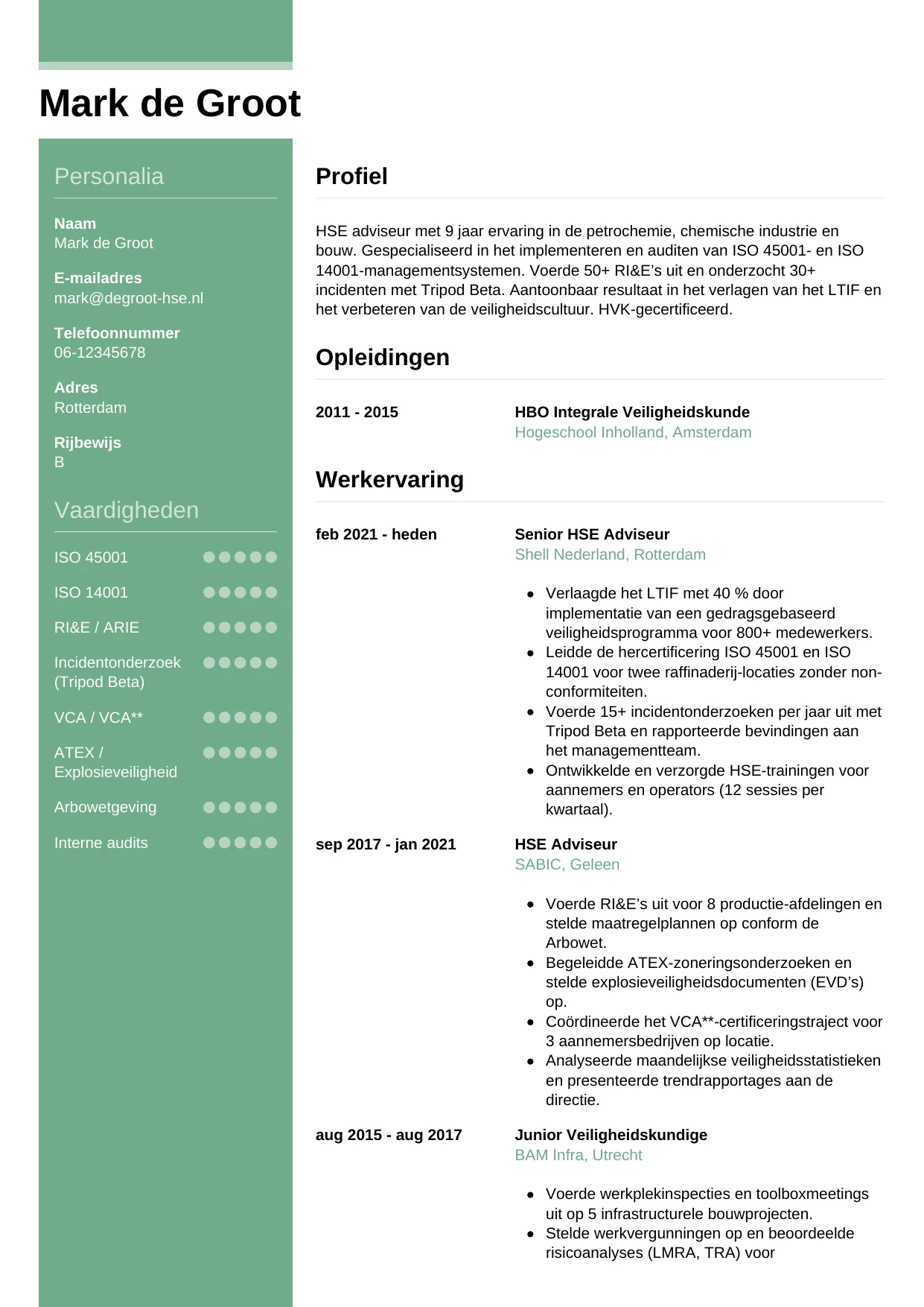CV Casual voor hse adviseur