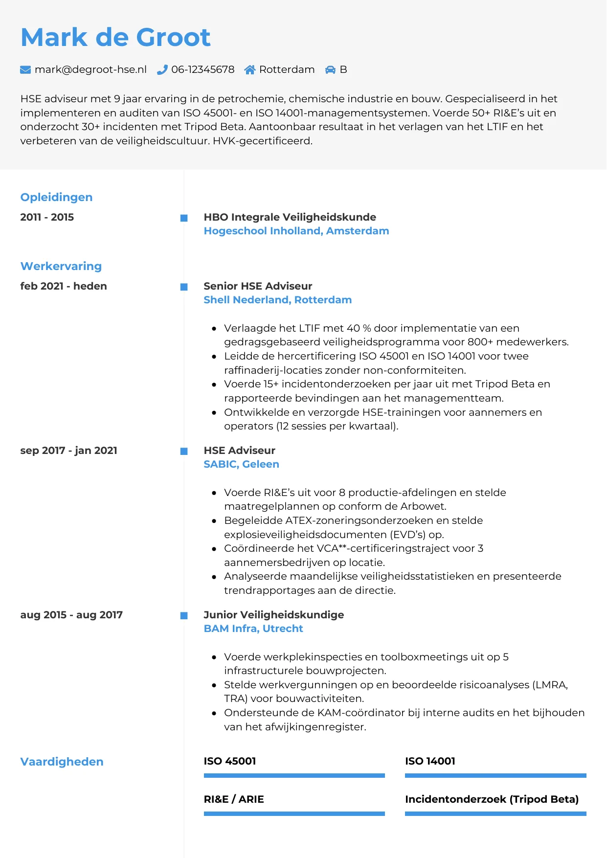 CV Chrono voor hse adviseur