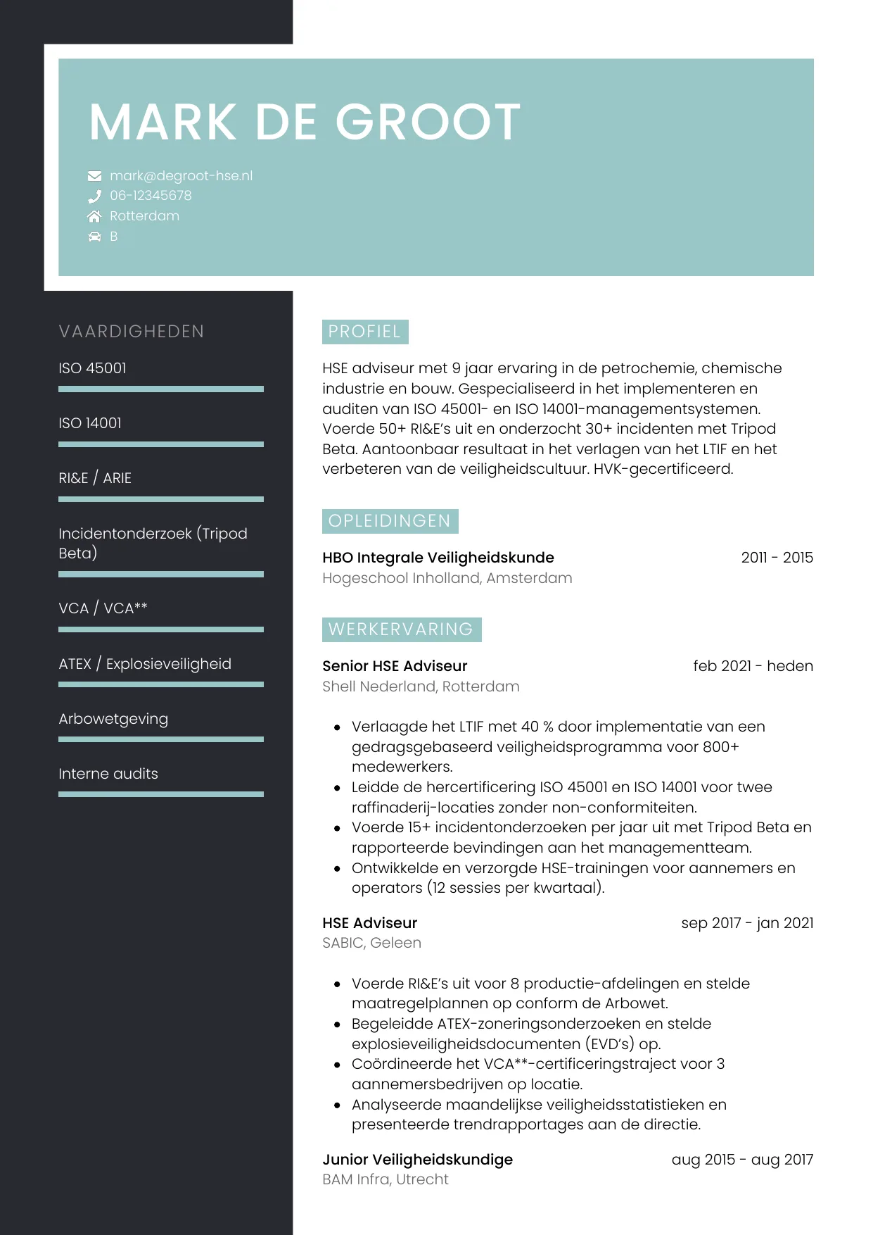CV Elegant voor hse adviseur