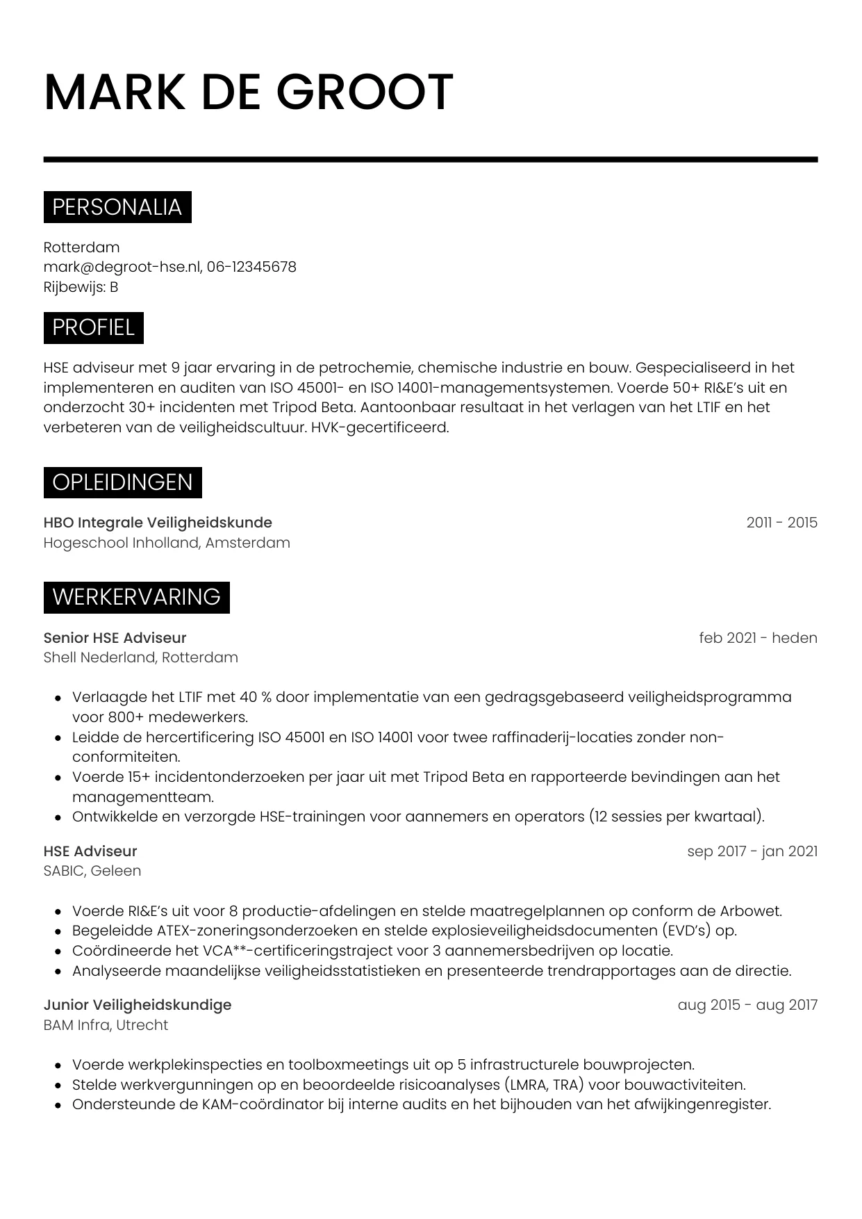 CV Metro voor hse adviseur