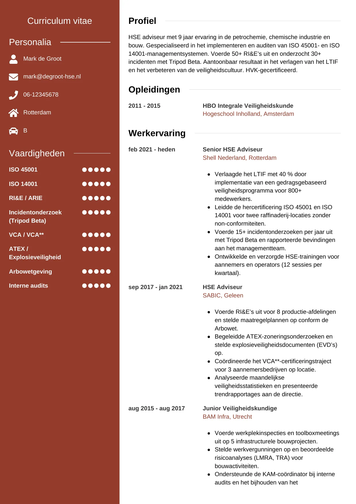CV Modern voor hse adviseur