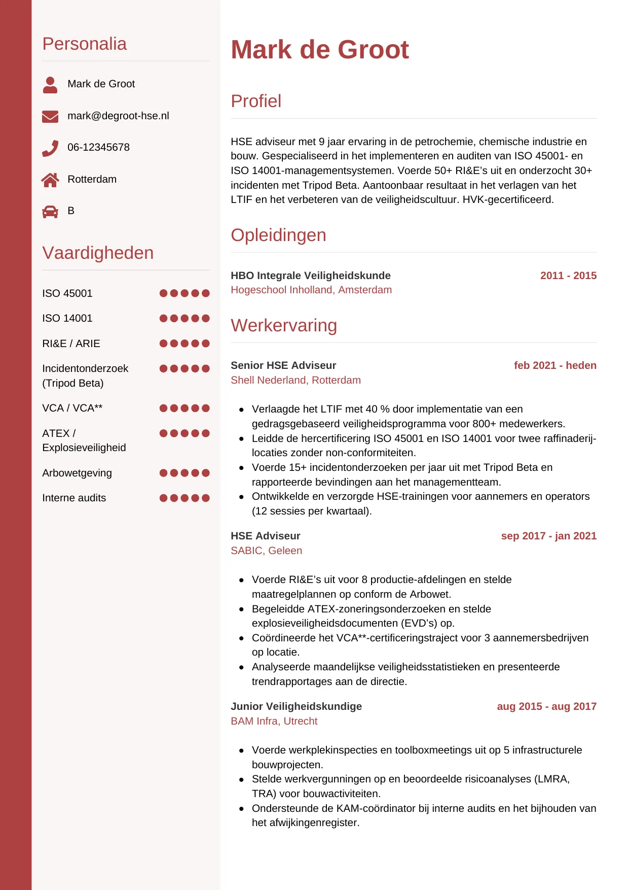CV Verticaal voor hse adviseur