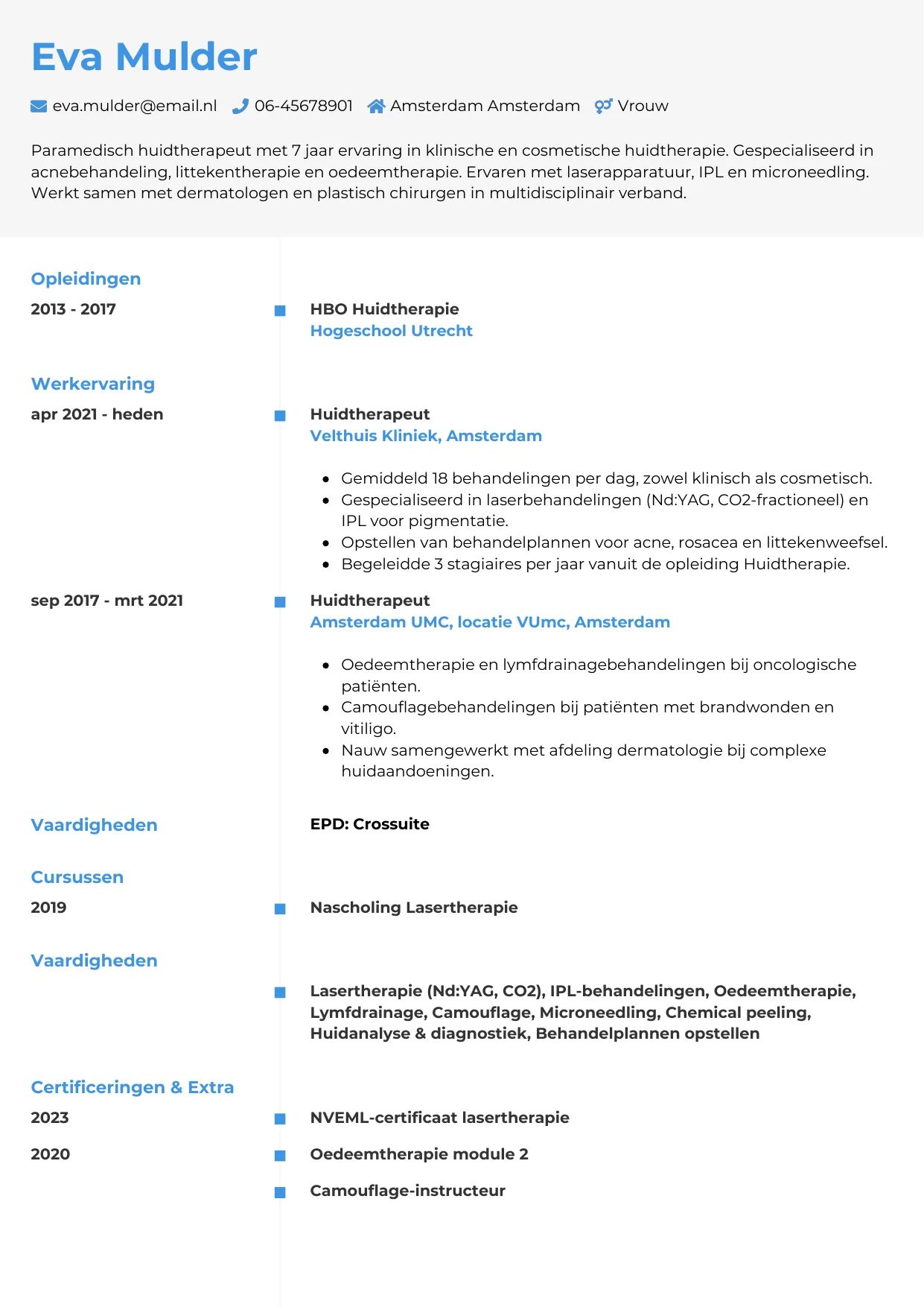 CV Chrono voor huidtherapeut