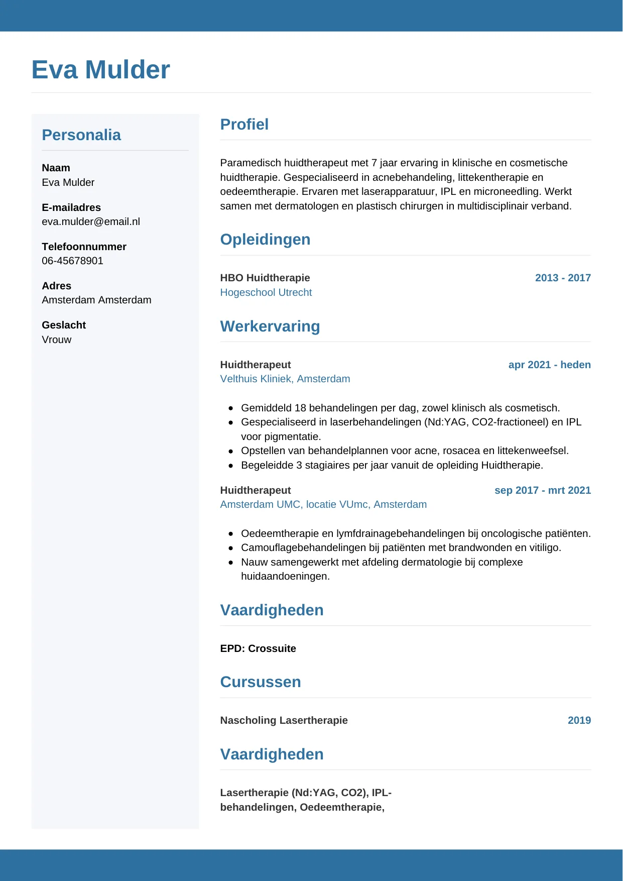 CV Horizontaal voor huidtherapeut