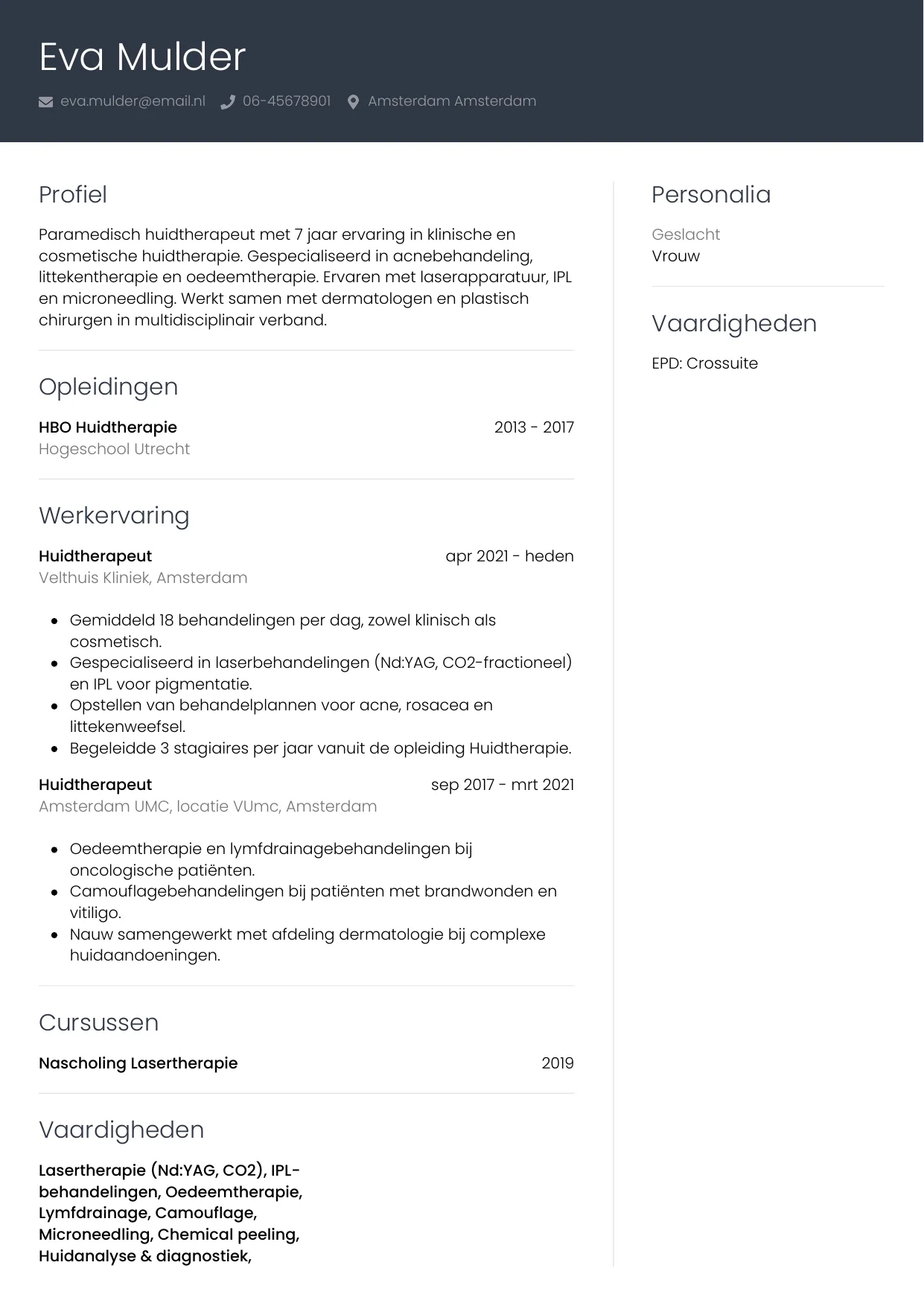 CV Professioneel voor huidtherapeut