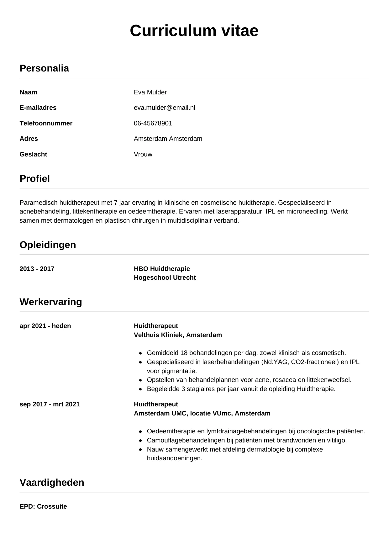 CV Simpel voor huidtherapeut