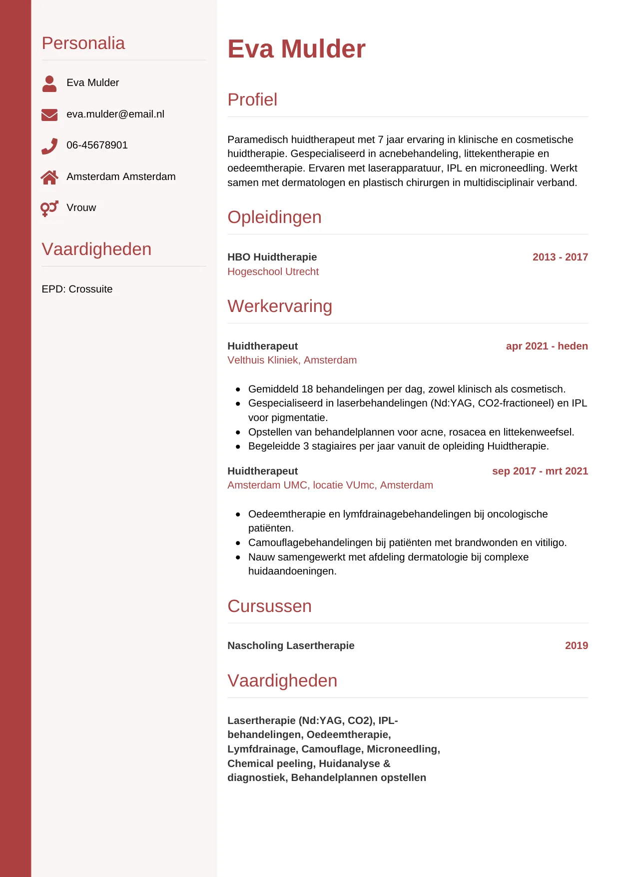 CV Verticaal voor huidtherapeut
