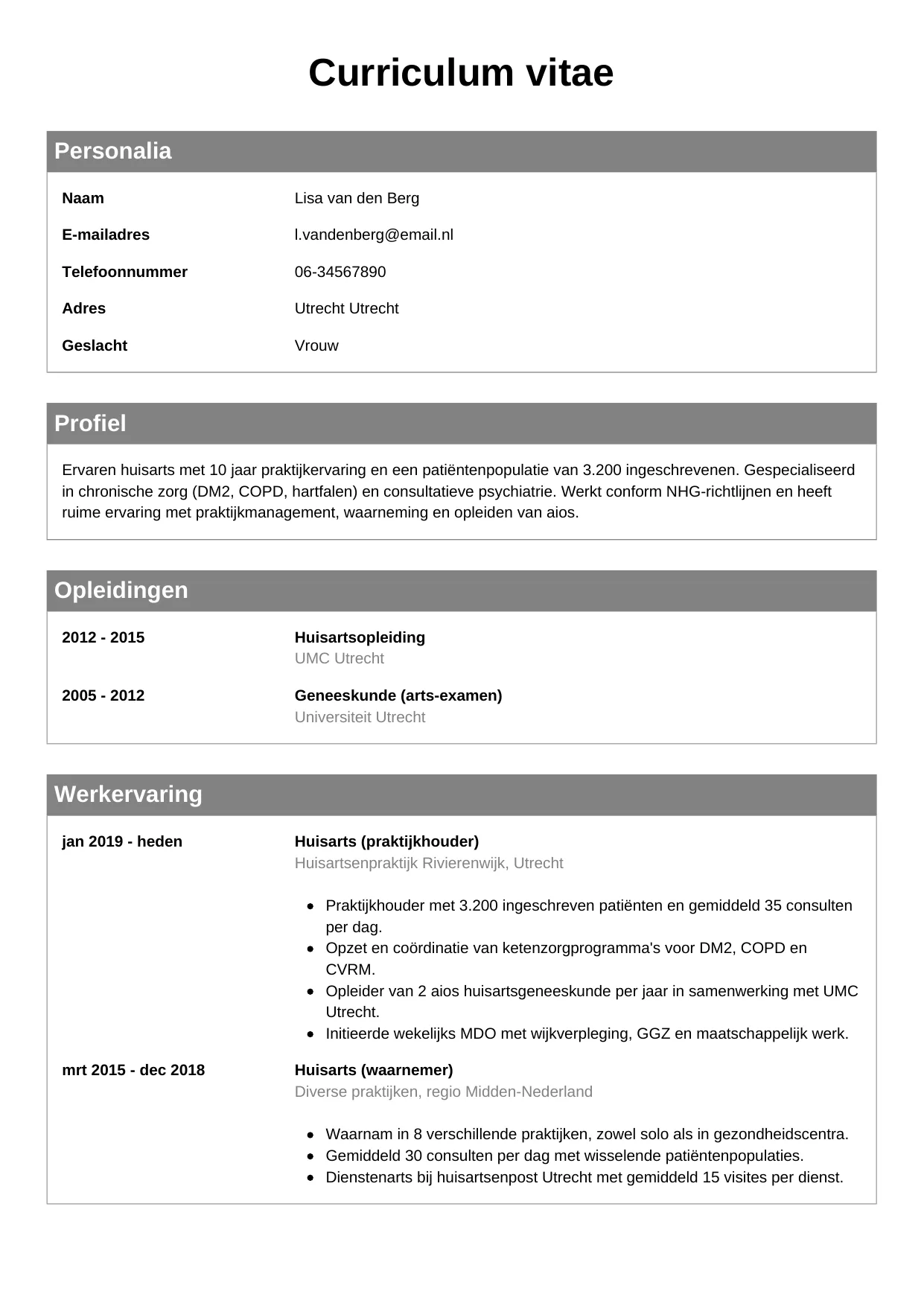 CV Klassiek voor huisarts