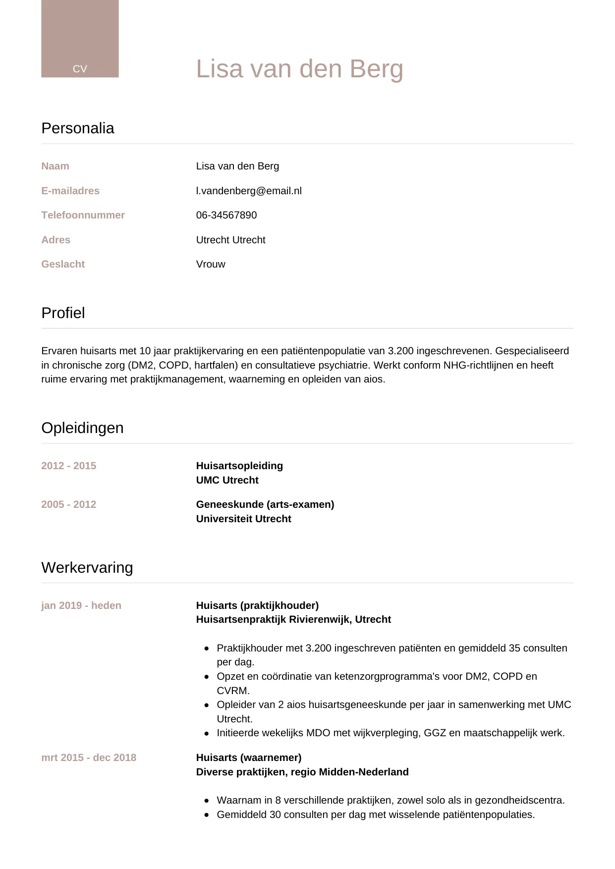 CV Luxe voor huisarts