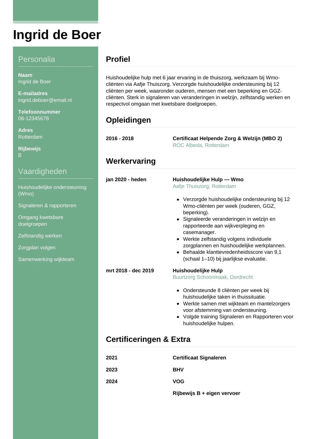 CV Casual voor huishoudelijke hulp