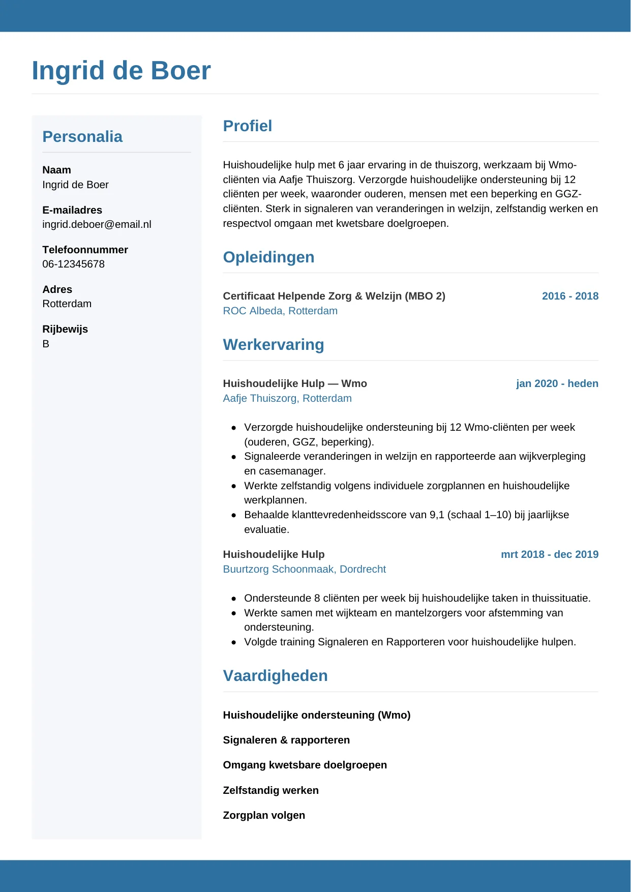 CV Horizontaal voor huishoudelijke hulp