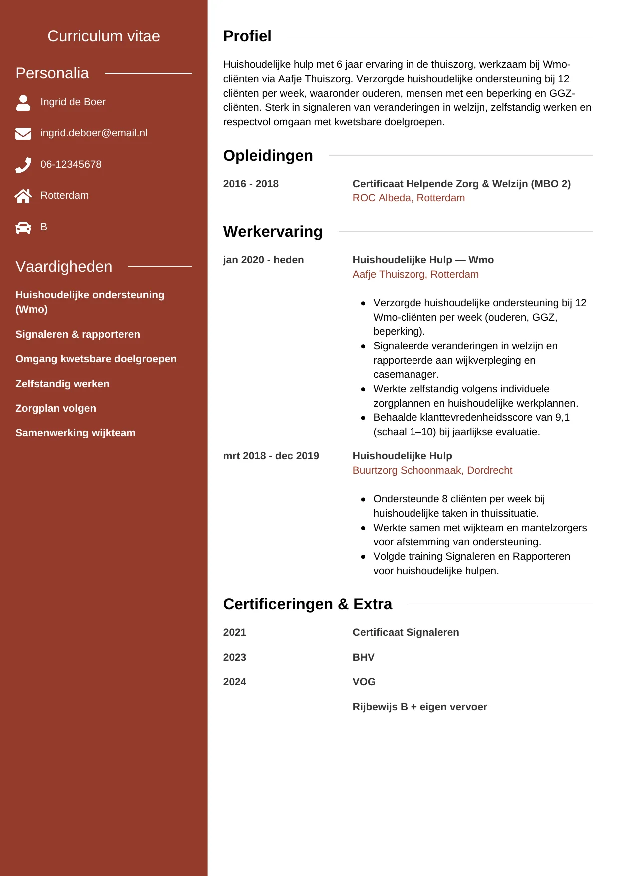 CV Modern voor huishoudelijke hulp