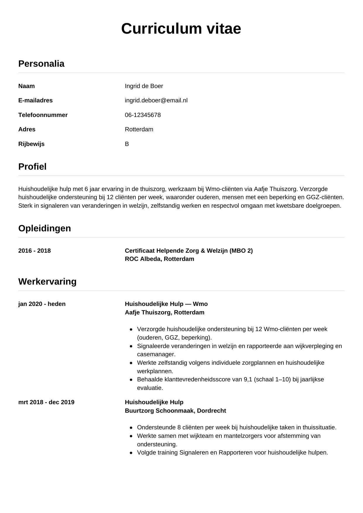 CV Simpel voor huishoudelijke hulp