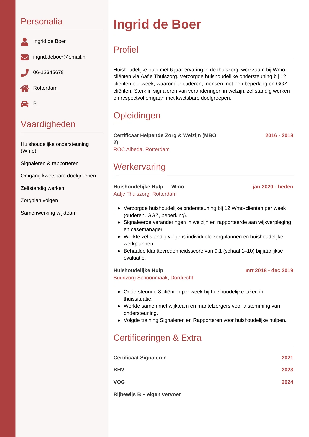 CV Verticaal voor huishoudelijke hulp