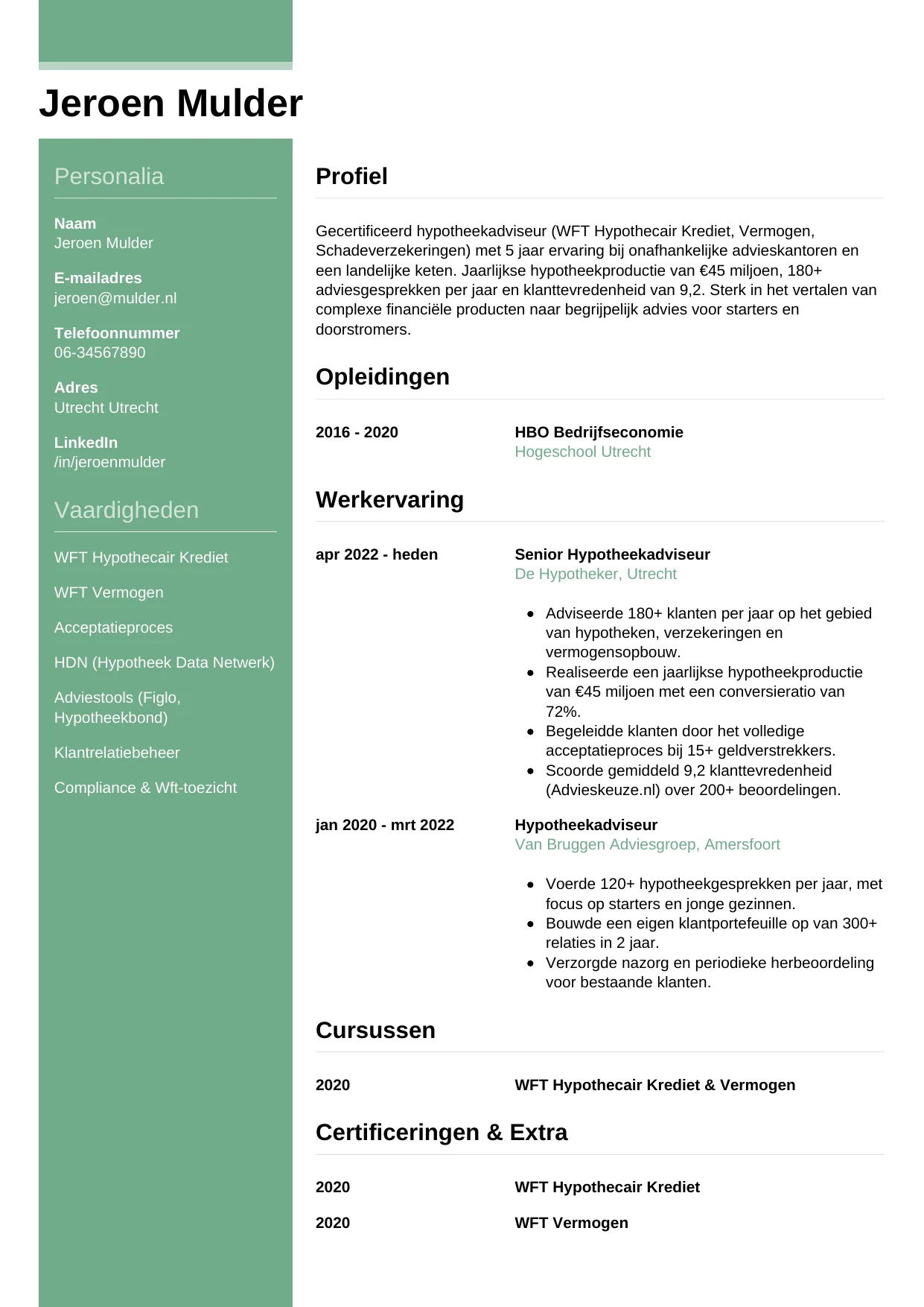 CV Casual voor hypotheekadviseur