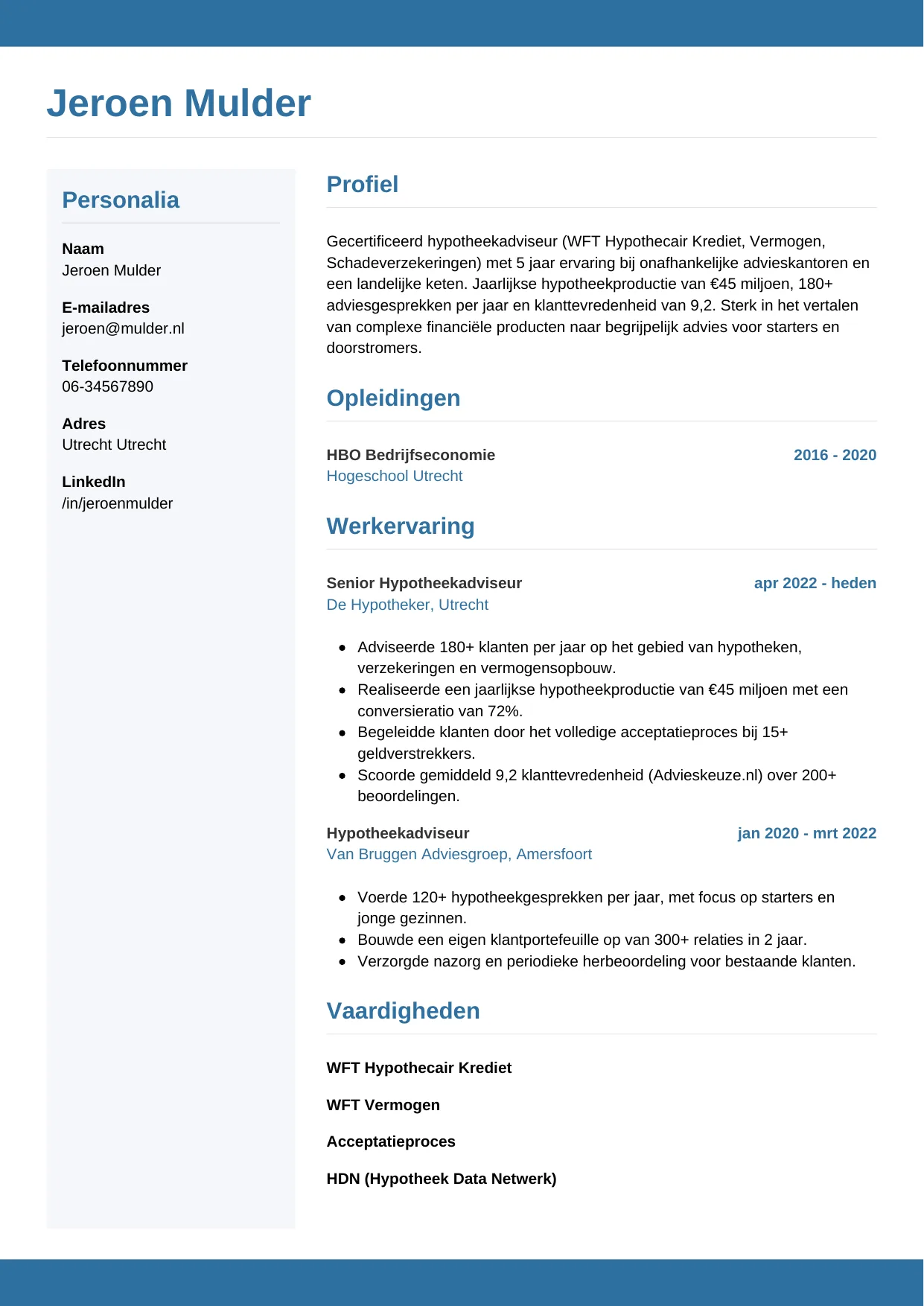 CV Horizontaal voor hypotheekadviseur