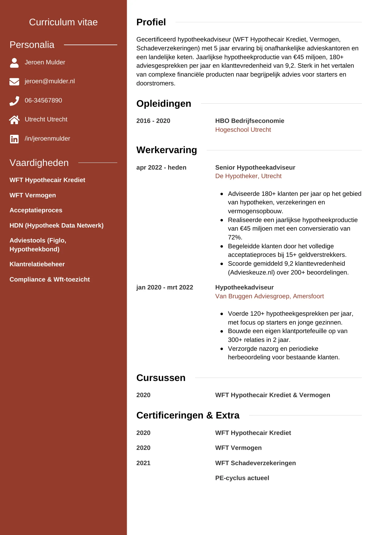 CV Modern voor hypotheekadviseur