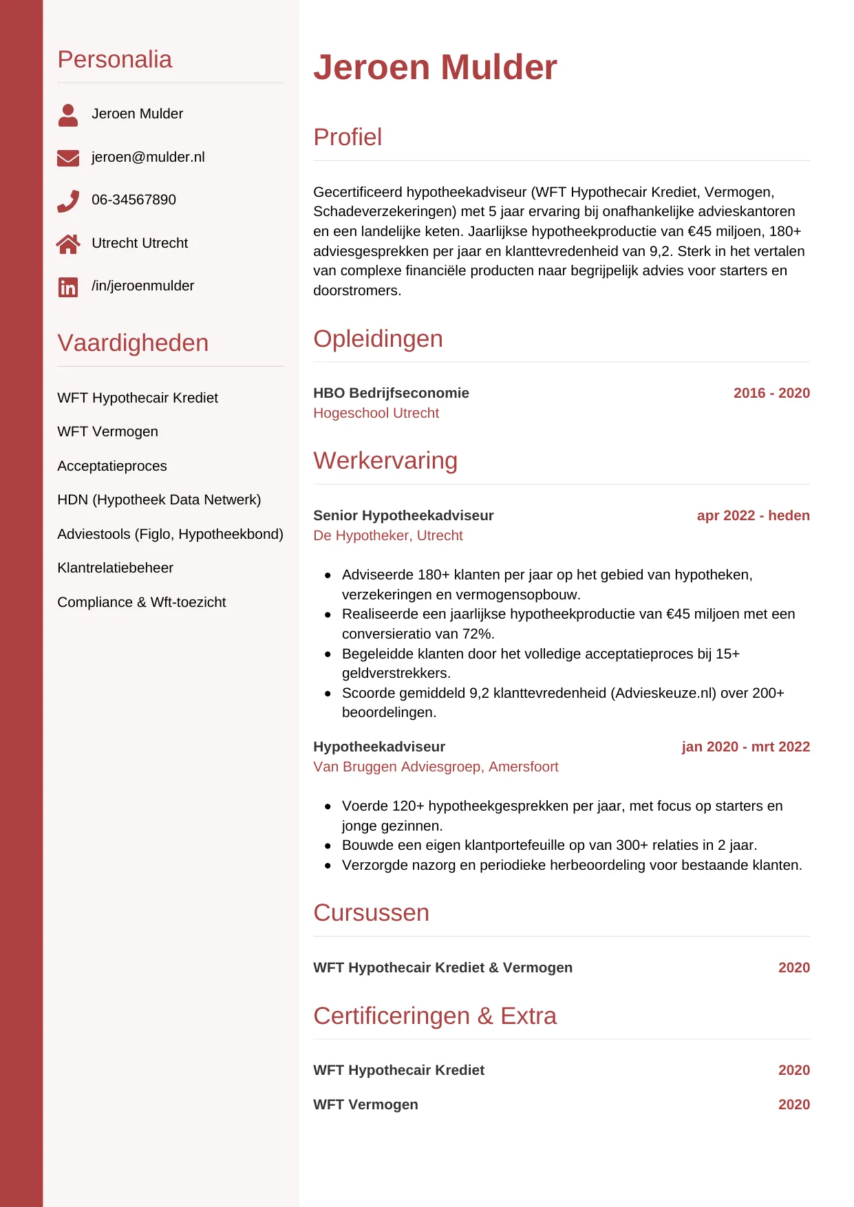 CV Verticaal voor hypotheekadviseur