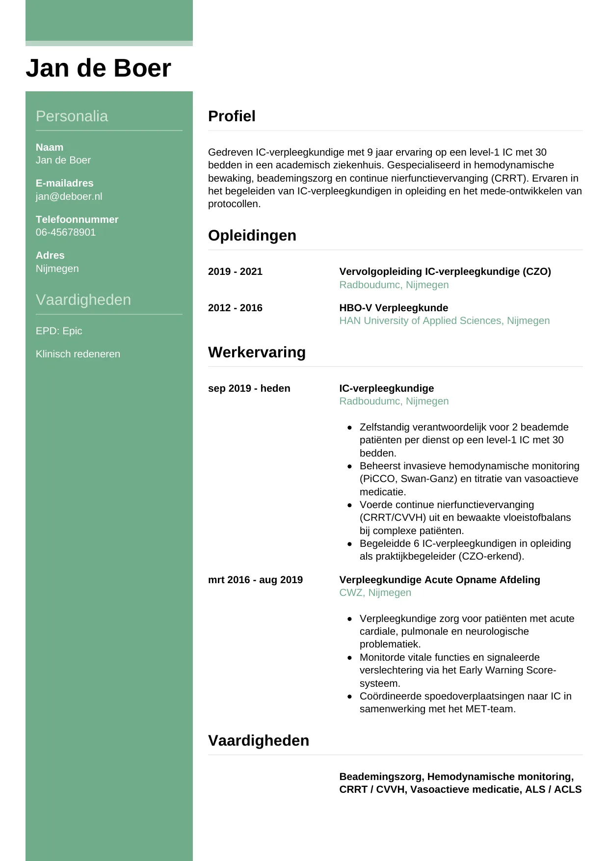 CV Casual voor ic-verpleegkundige