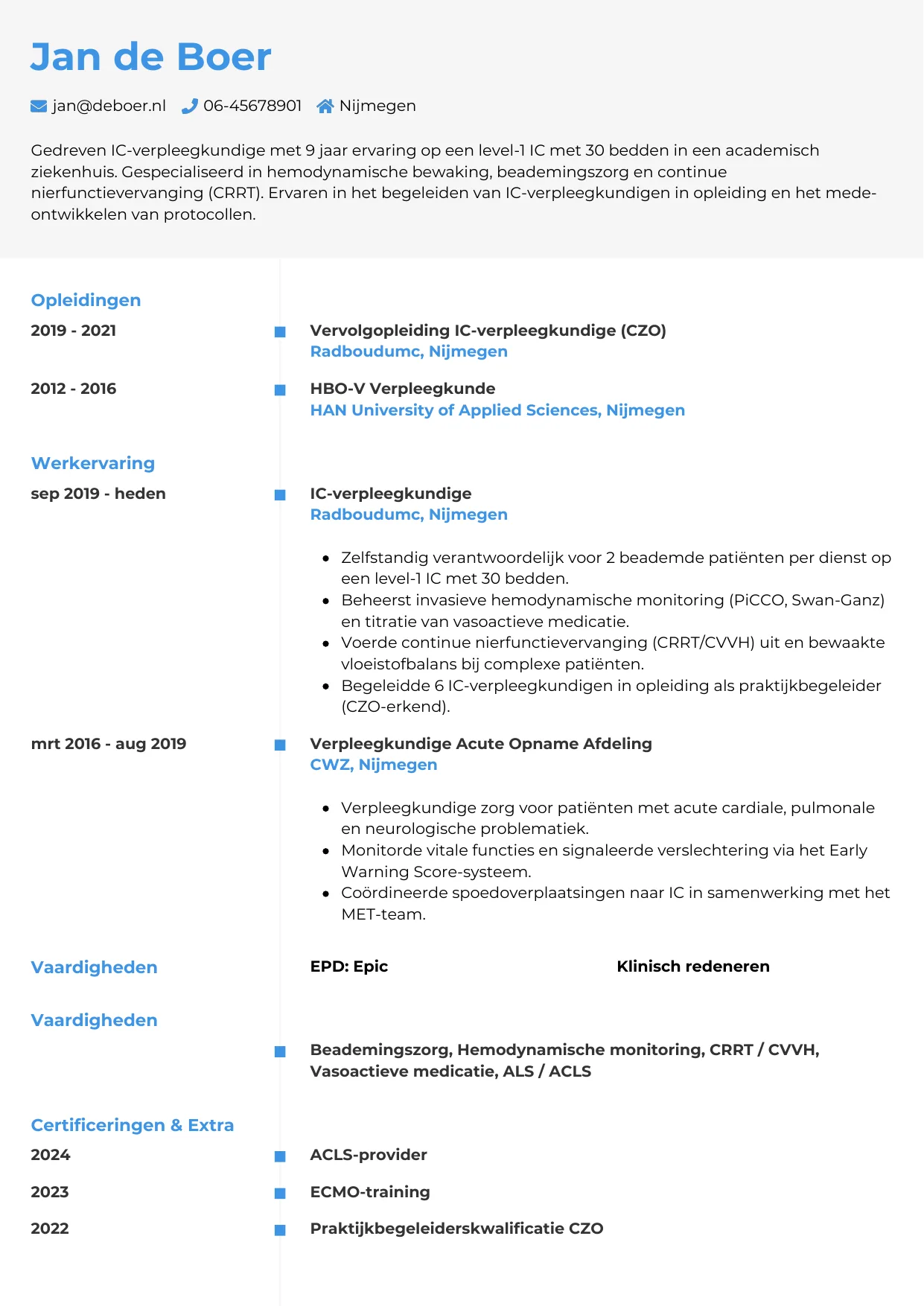 CV Chrono voor ic-verpleegkundige