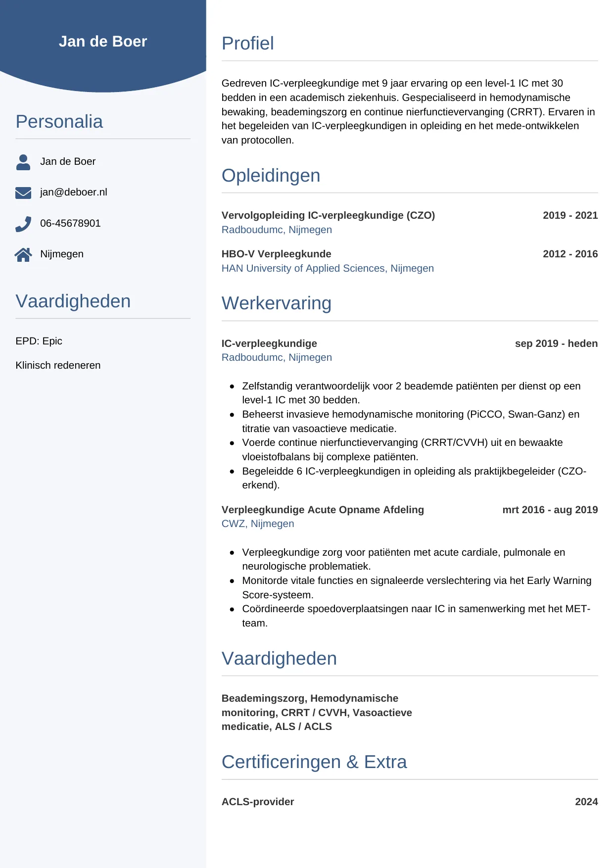 CV Circulair voor ic-verpleegkundige