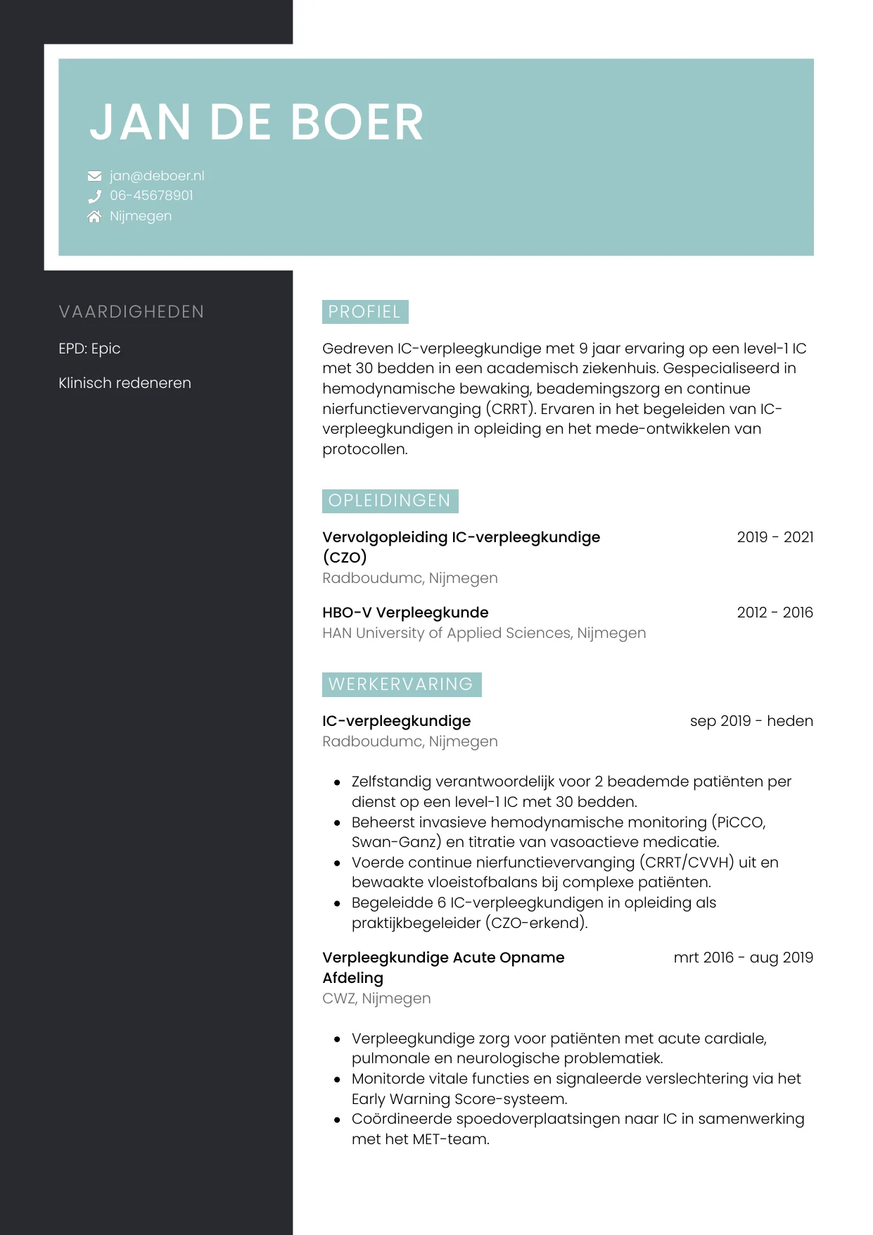 CV Elegant voor ic-verpleegkundige