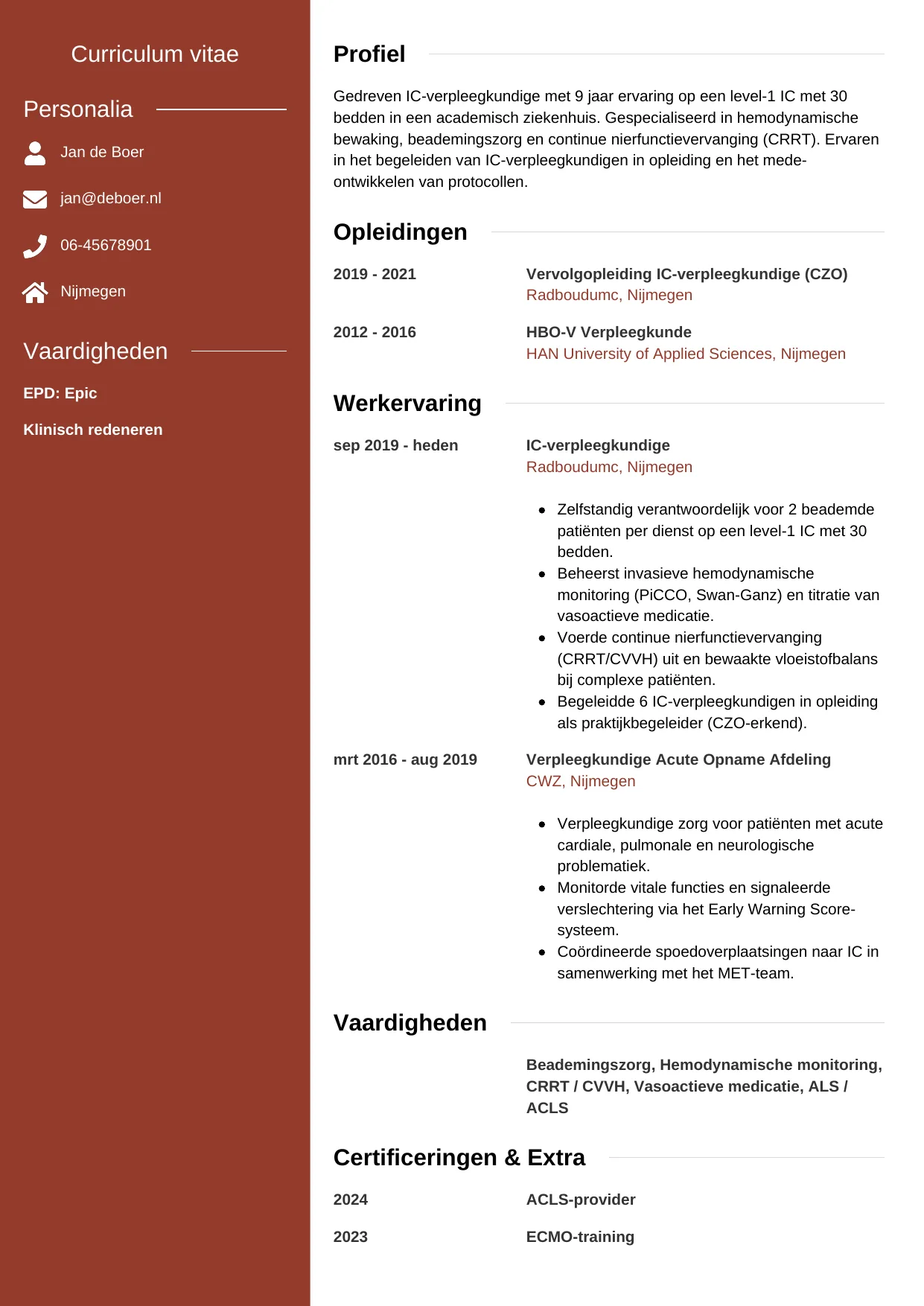 CV Modern voor ic-verpleegkundige