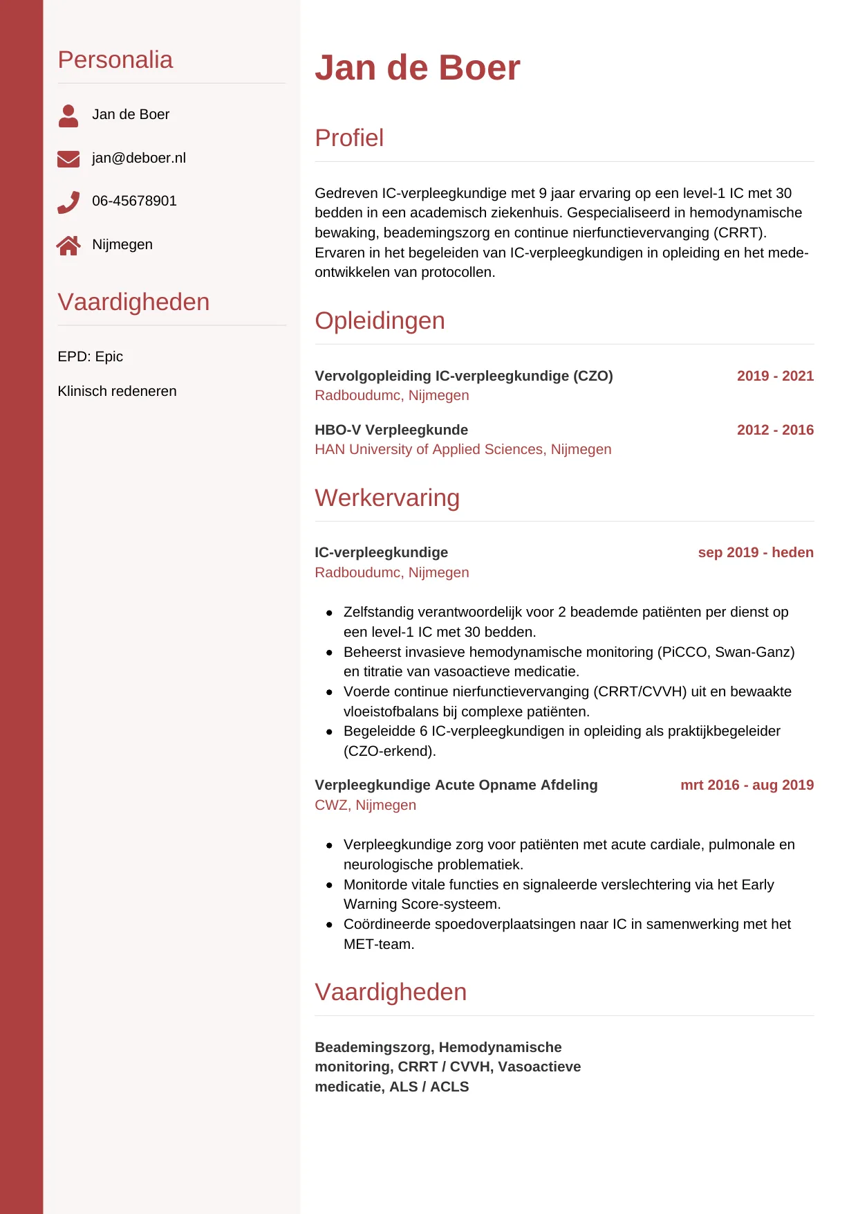 CV Verticaal voor ic-verpleegkundige