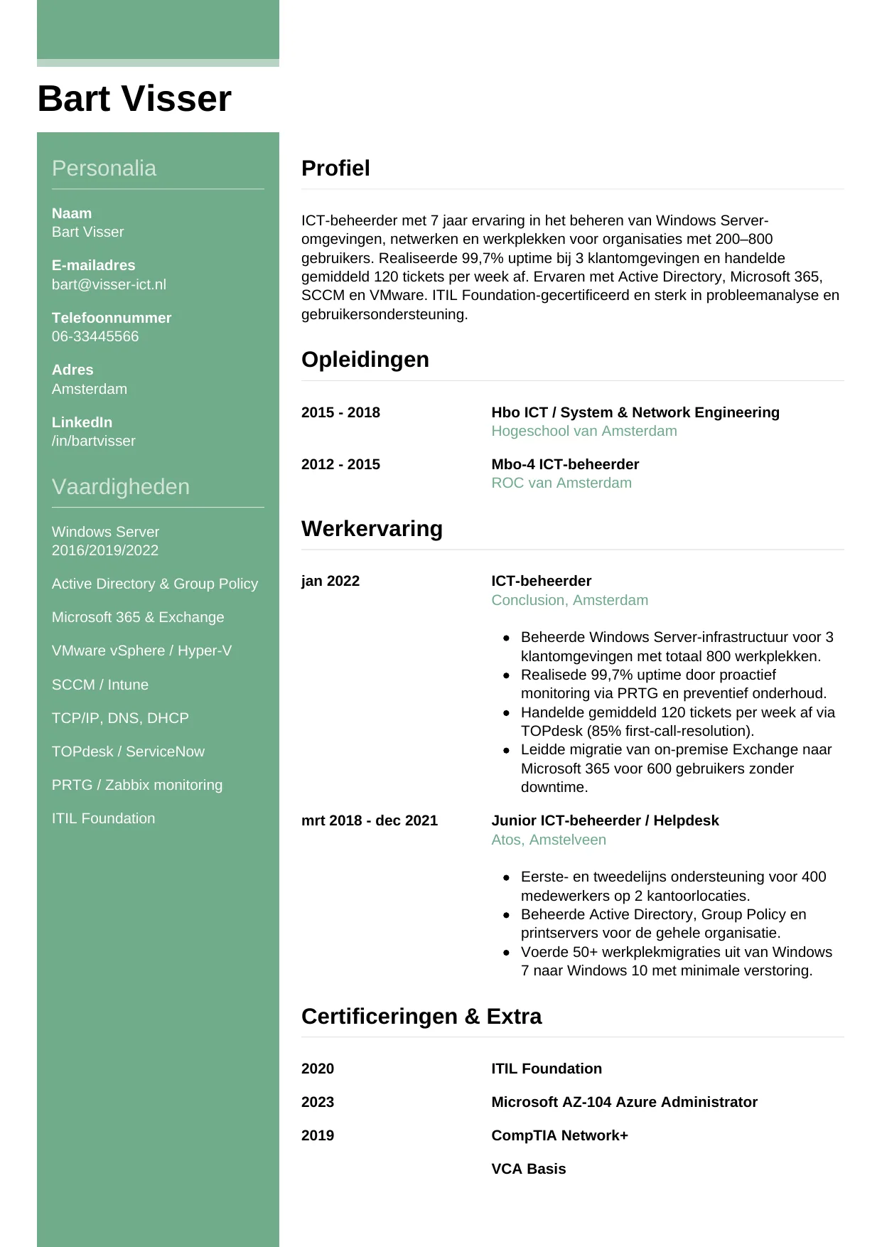CV Casual voor ict-beheerder