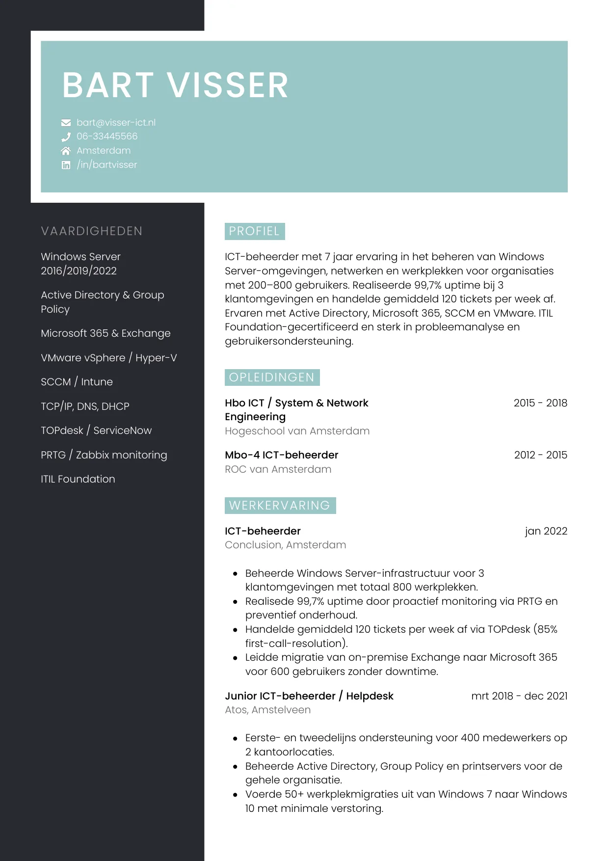 CV Elegant voor ict-beheerder