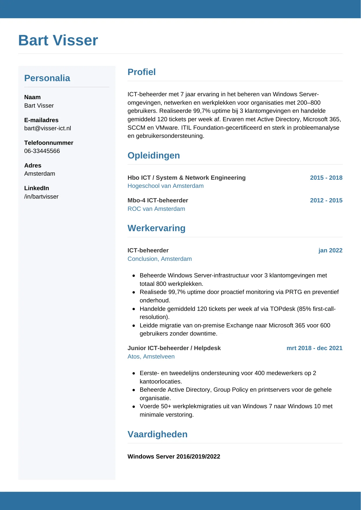 CV Horizontaal voor ict-beheerder