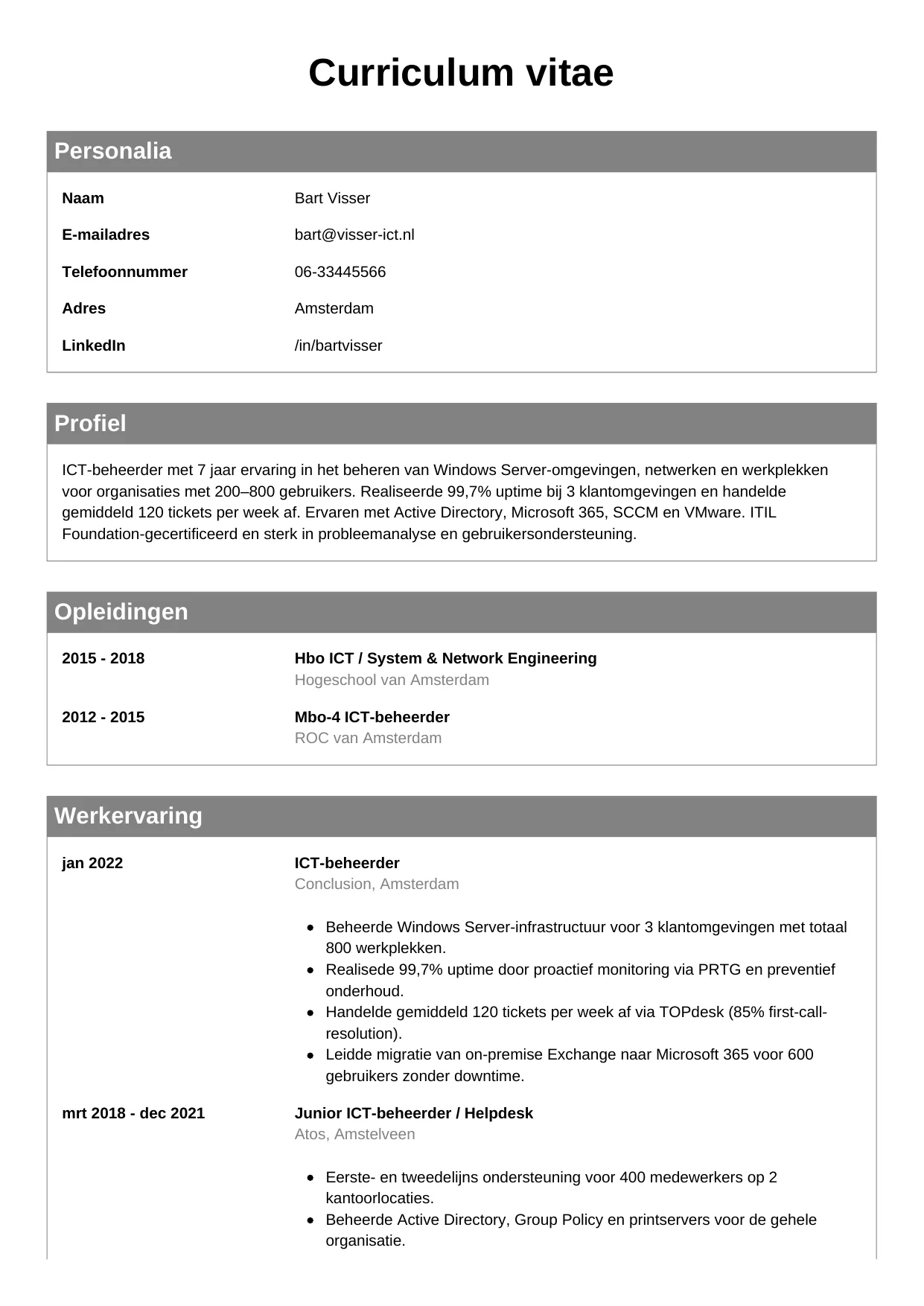 CV Klassiek voor ict-beheerder