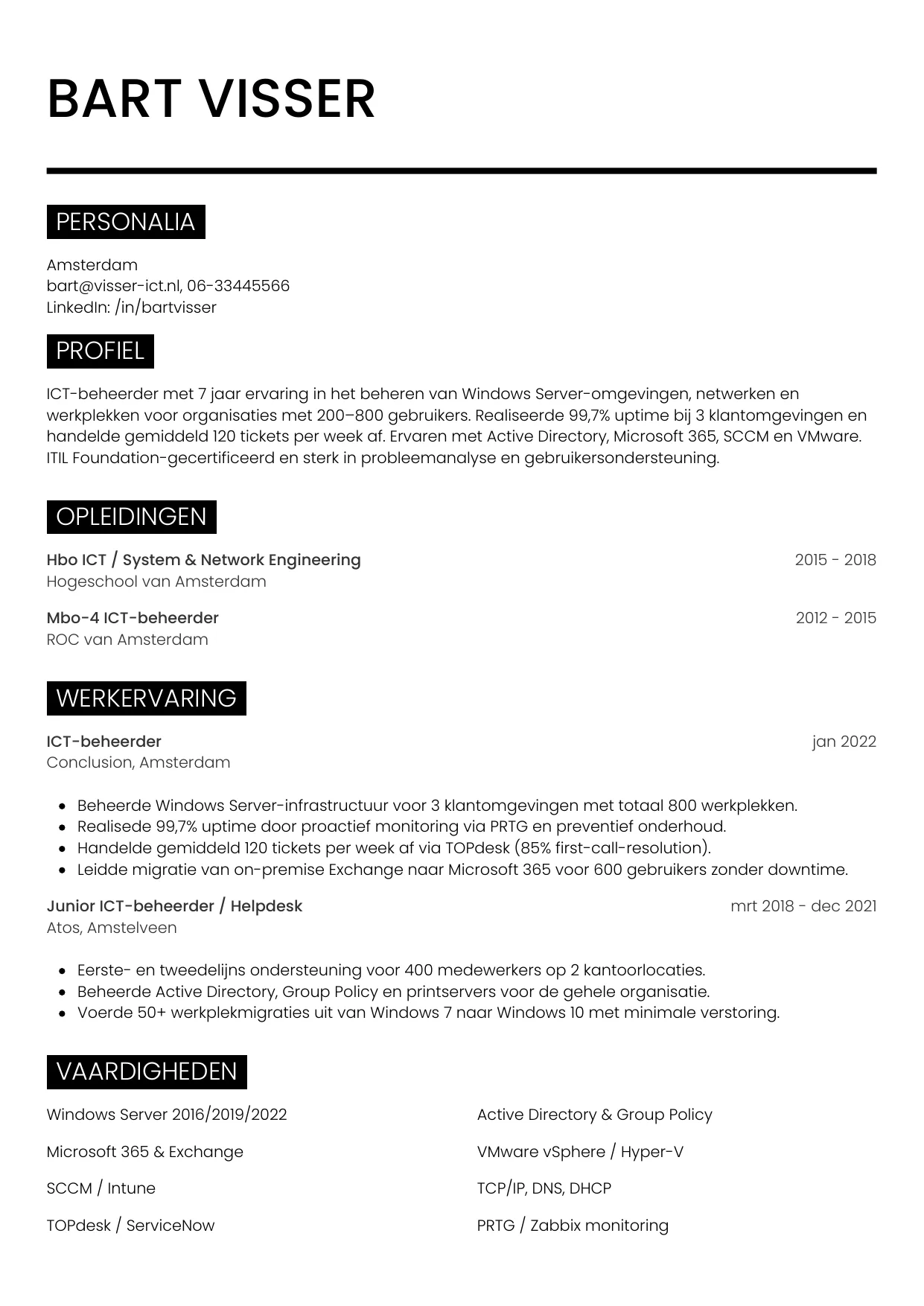 CV Metro voor ict-beheerder