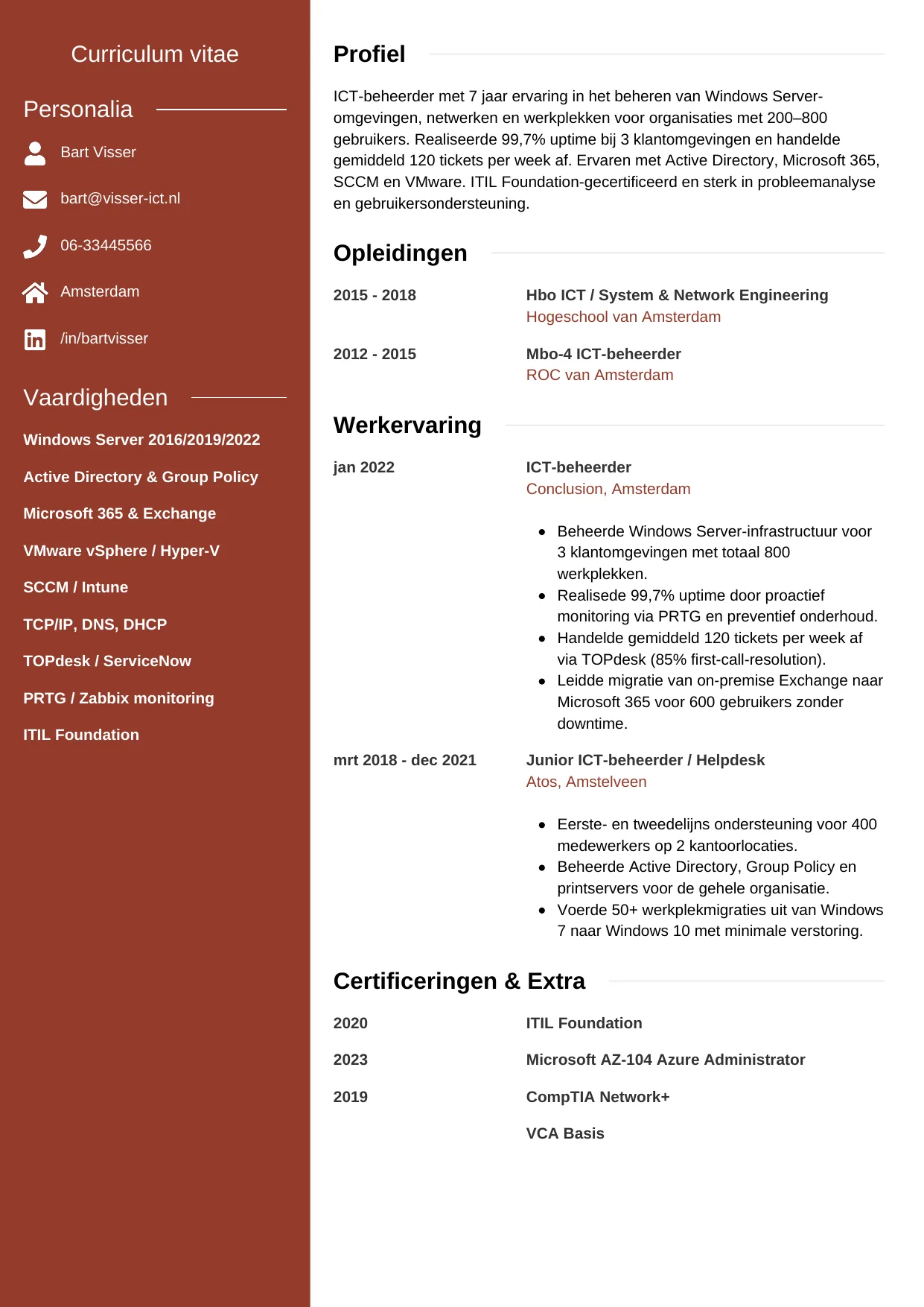 CV Modern voor ict-beheerder