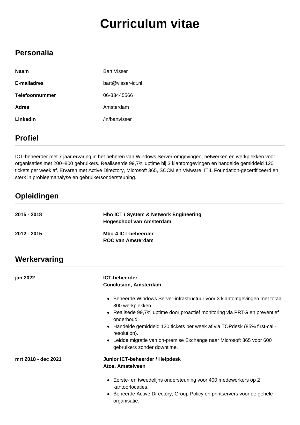 CV Simpel voor ict-beheerder